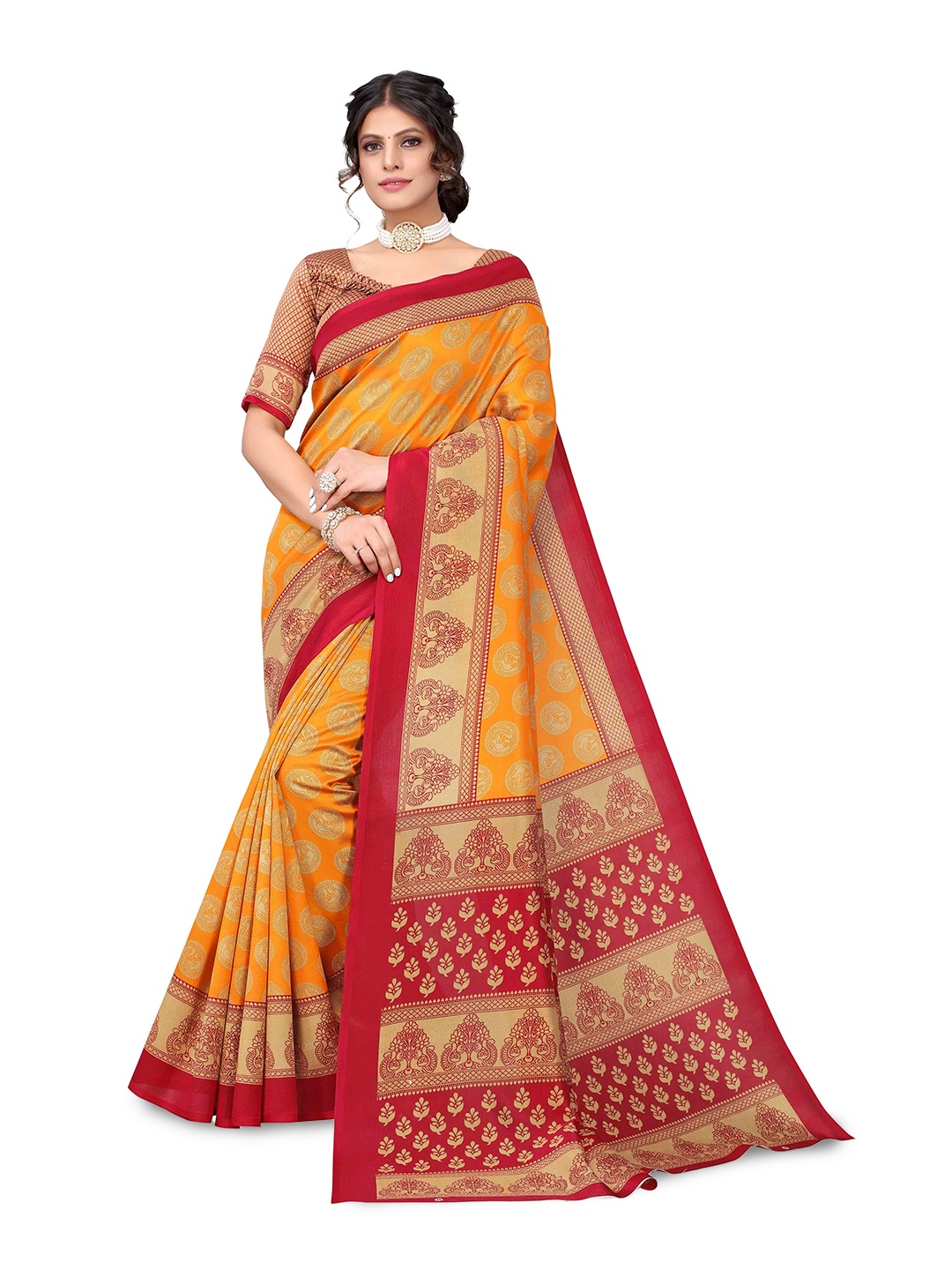 

MAGMINA Ethnic Motifs Zari Banarasi Saree, Mustard