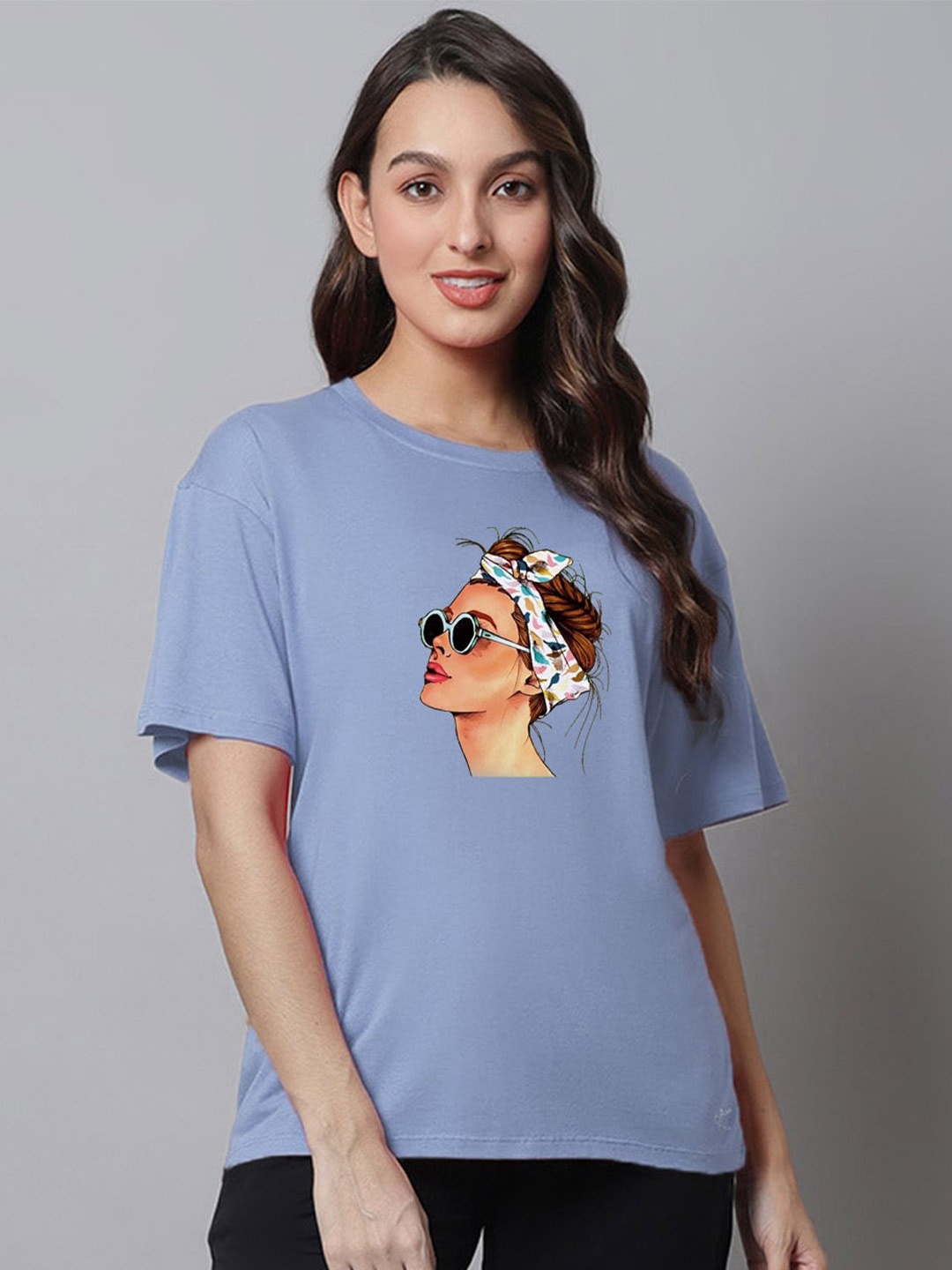 

Kanvin Blue Graphic Printed Oversized T-shirt