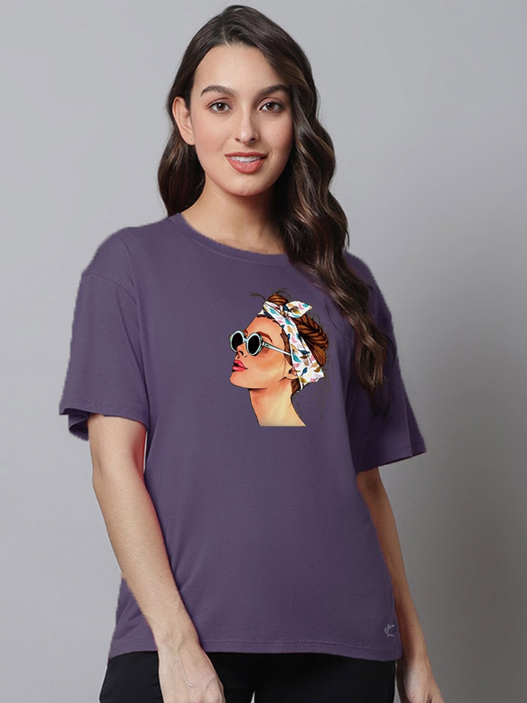 

Kanvin Purple Graphic Printed Oversized T-shirt