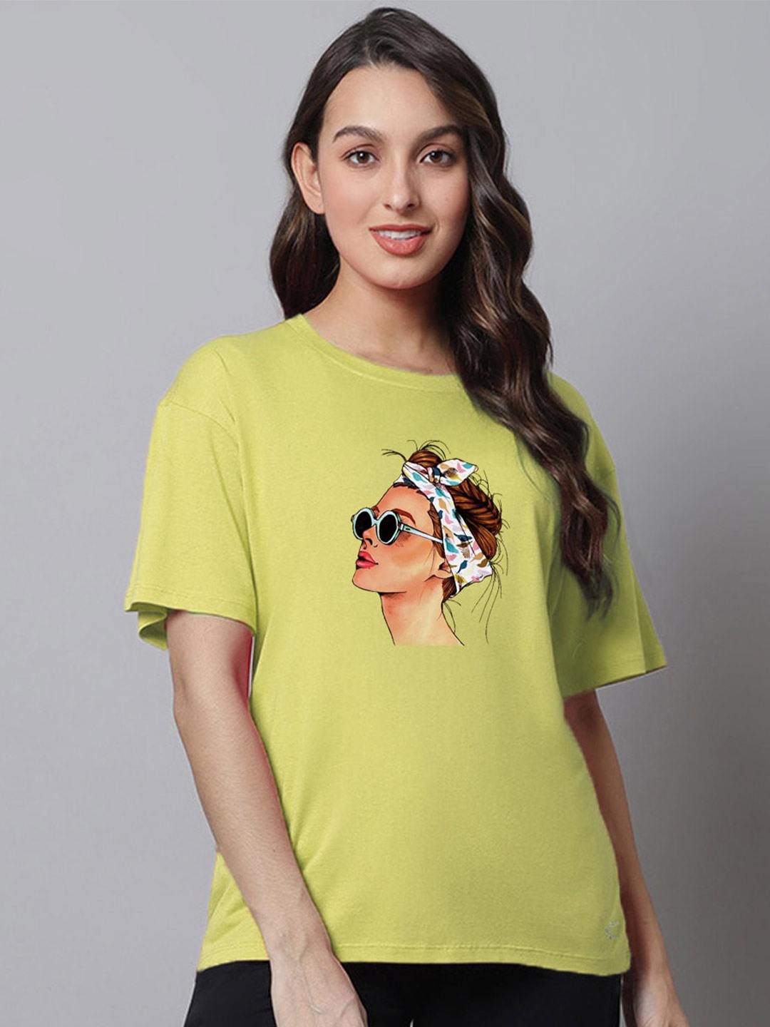 

Kanvin Yellow Graphic Printed Oversized T-shirt
