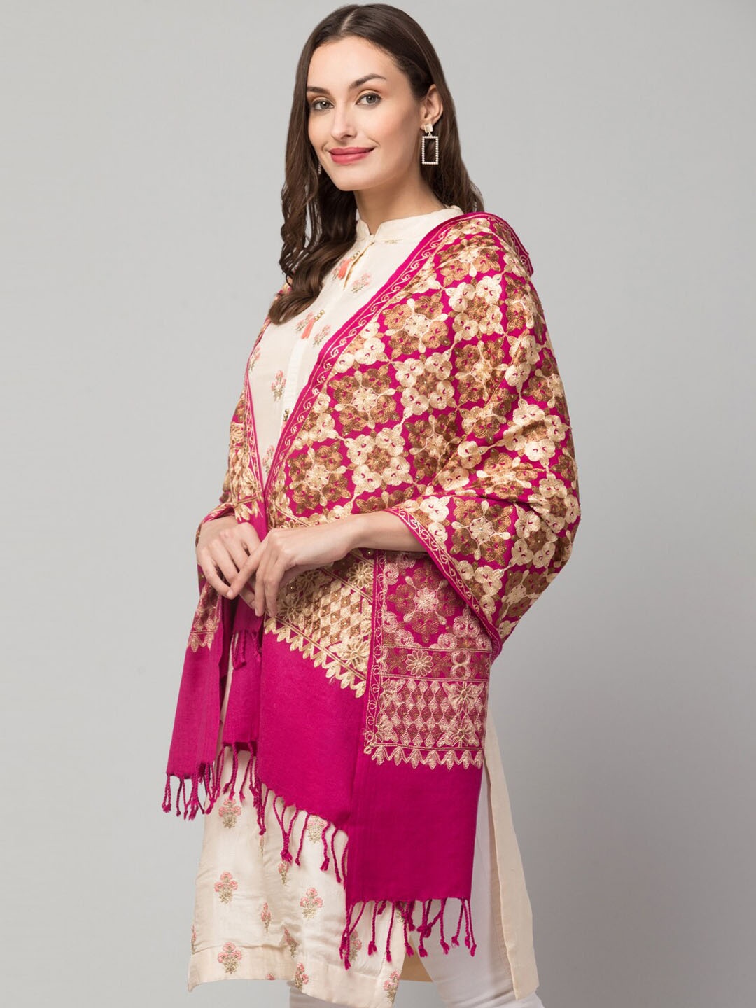 

Tweedle Aari Embroidered Kashmiri Shawl, Magenta