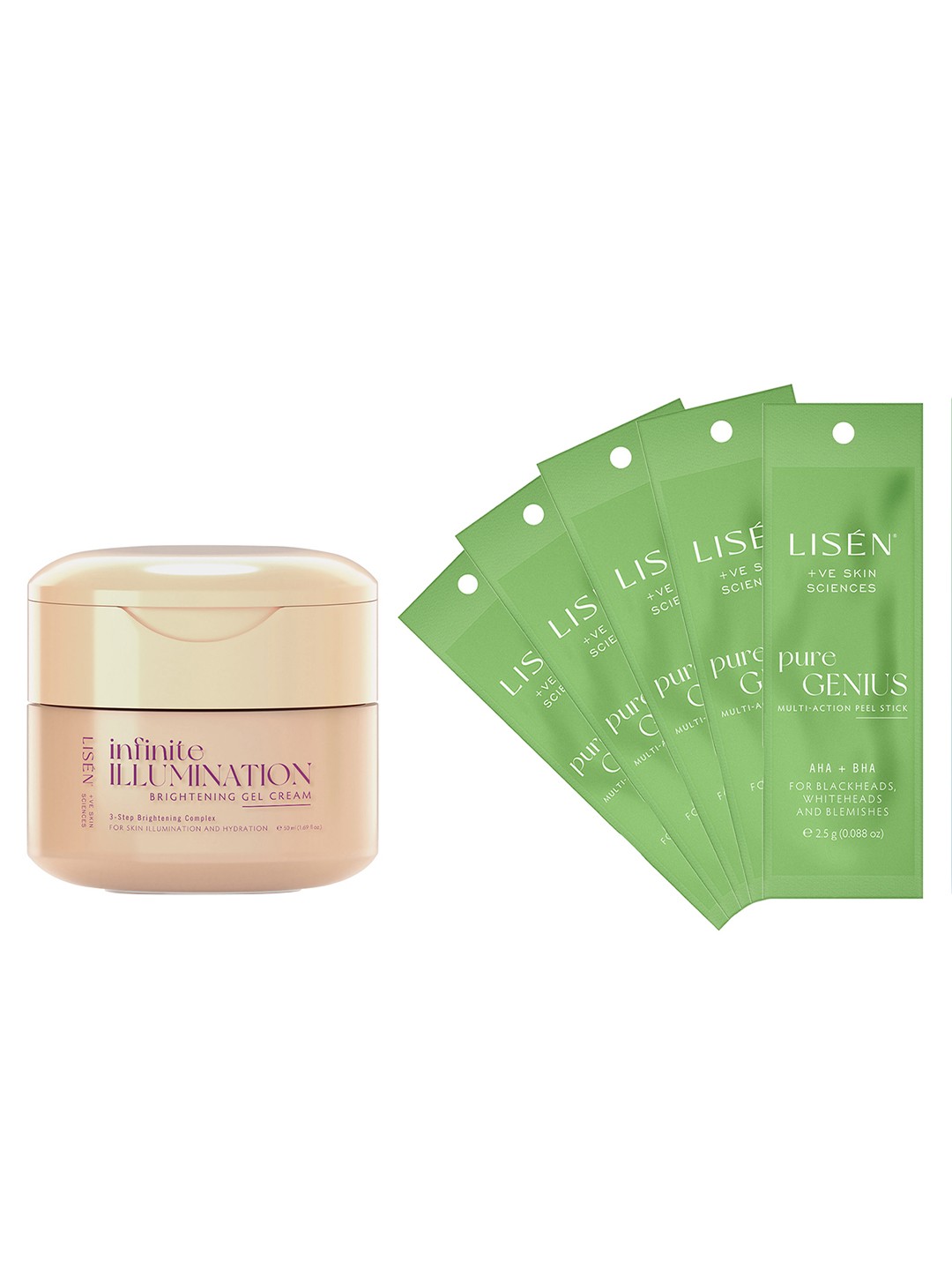 

LISEN 2-Step Brightening Bundle with Brightening Gel Cream & AHA BHA Exfoliating Sticks, Beige