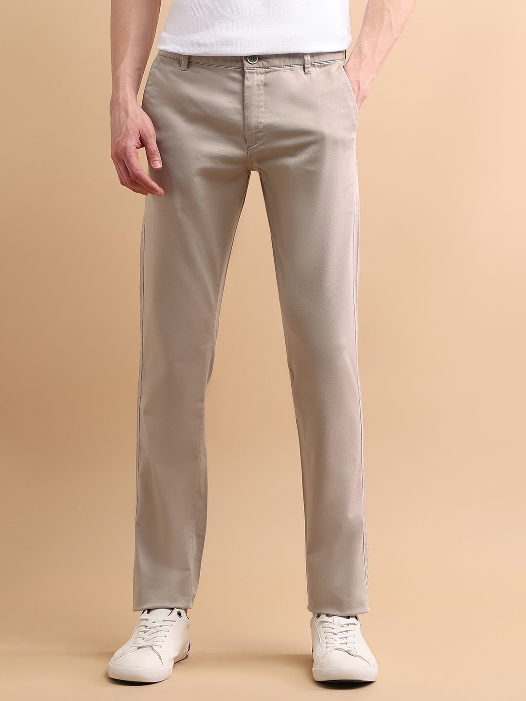 

U.S. Polo Assn. Denver Solid Slim Fit Mid-Rise Cotton Stretchable Signature Chinos, Beige