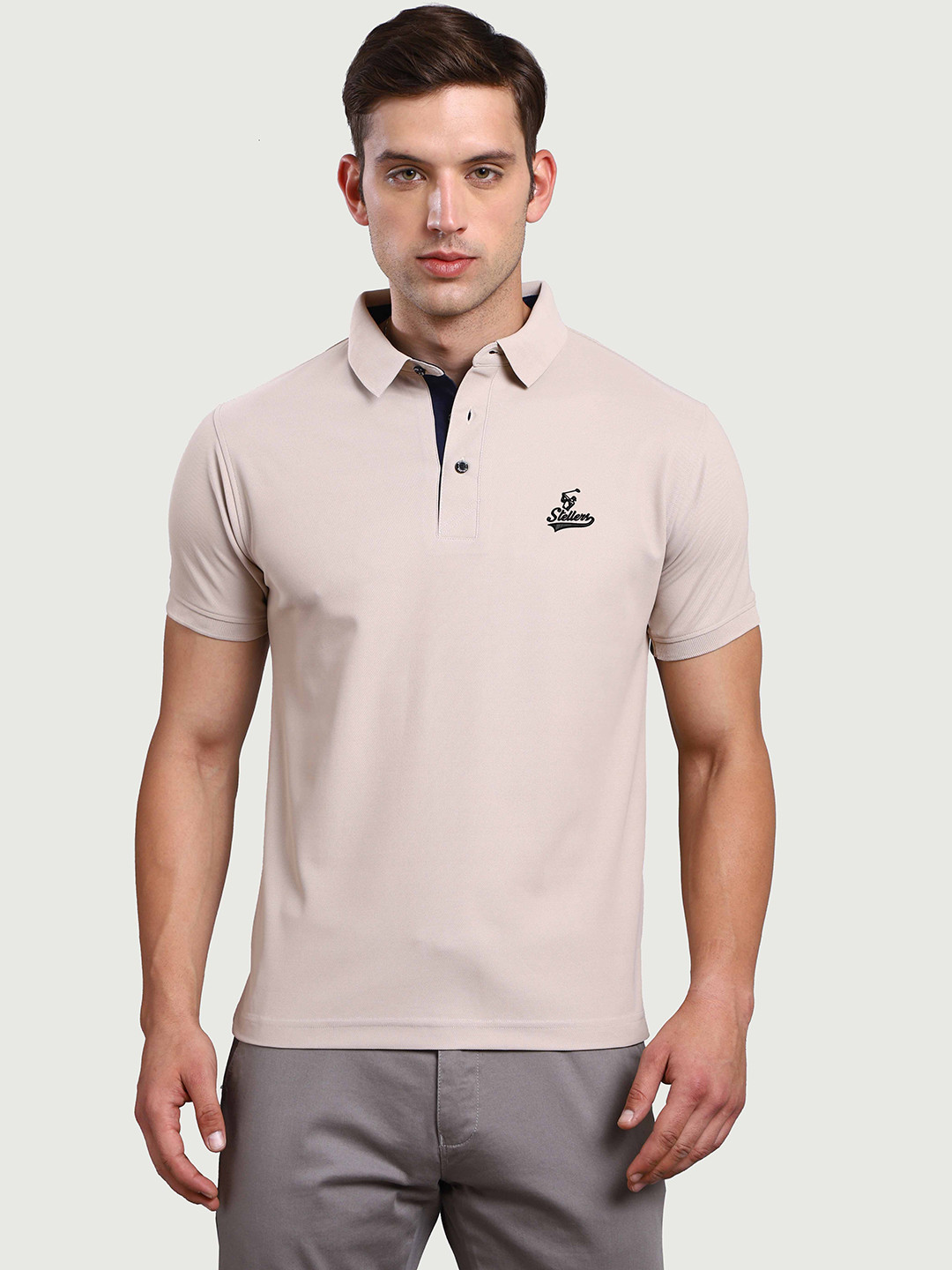 

STELLERS Polo Collar Short Sleeves Dry Fit Casual T-Shirt, Beige