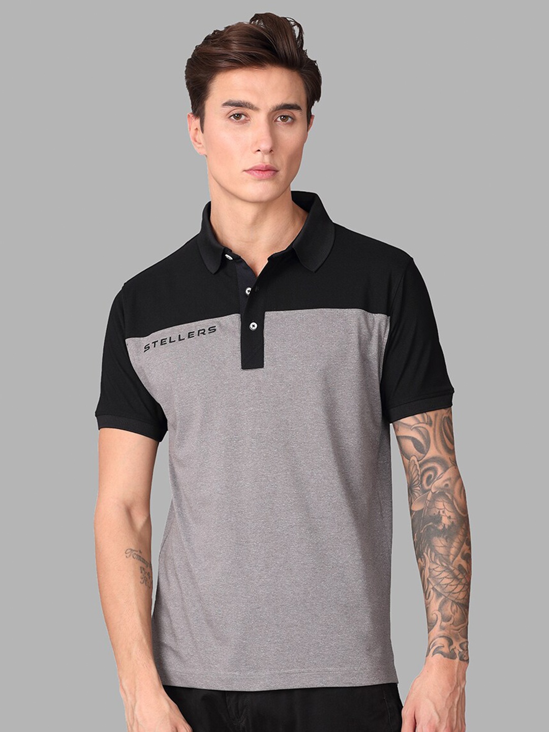 

STELLERS Polo Collar Short Sleeves Casual T-Shirt, Black