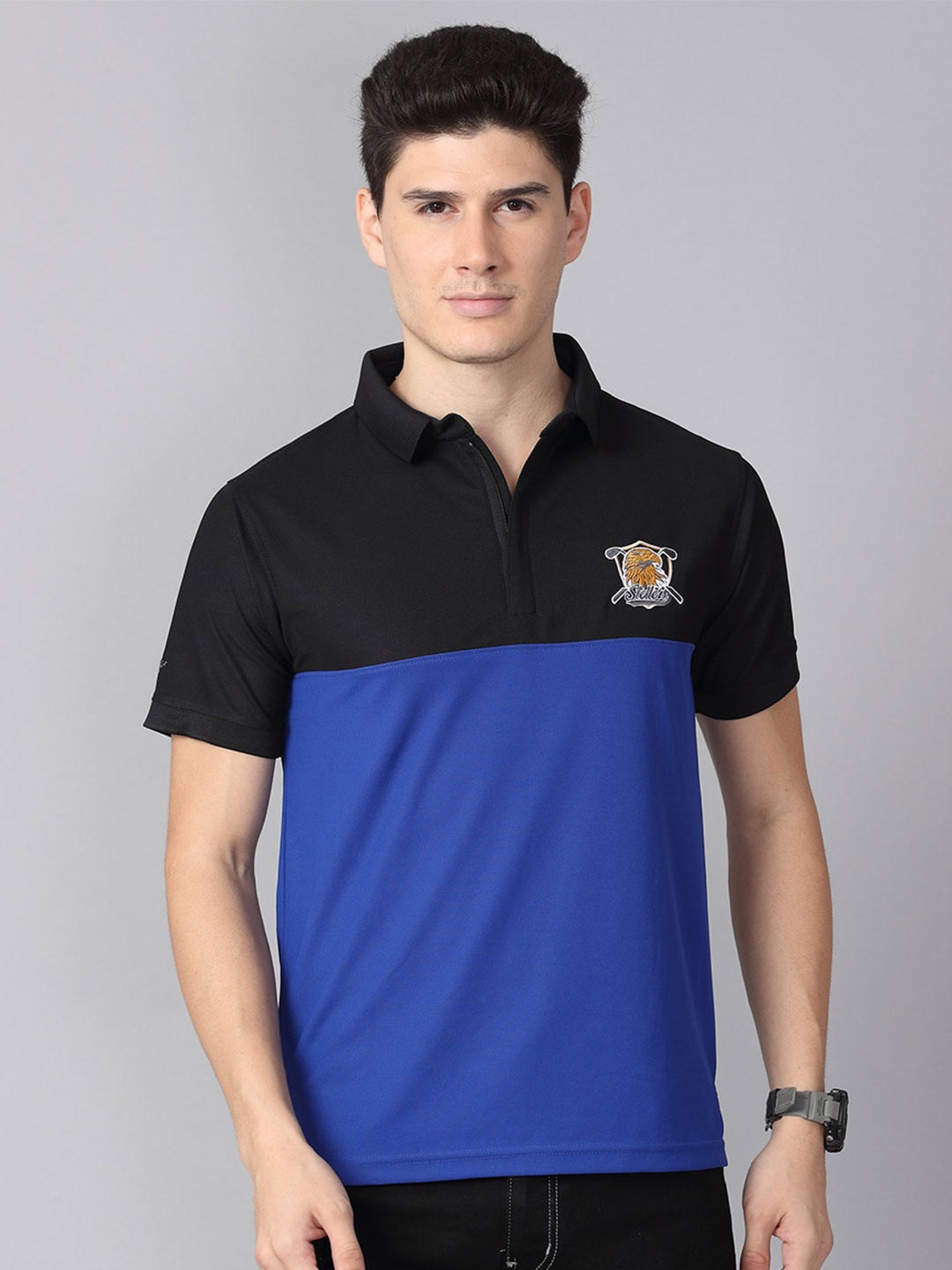 

STELLERS Colourblocked Polo Collar T-shirt, Blue