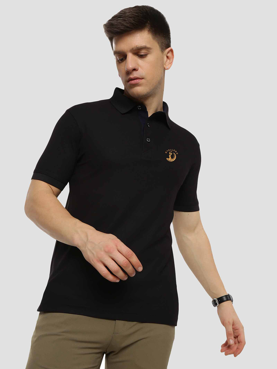 

STELLERS Polo Collar Short Sleeves Dry Fit Casual T-Shirt, Black