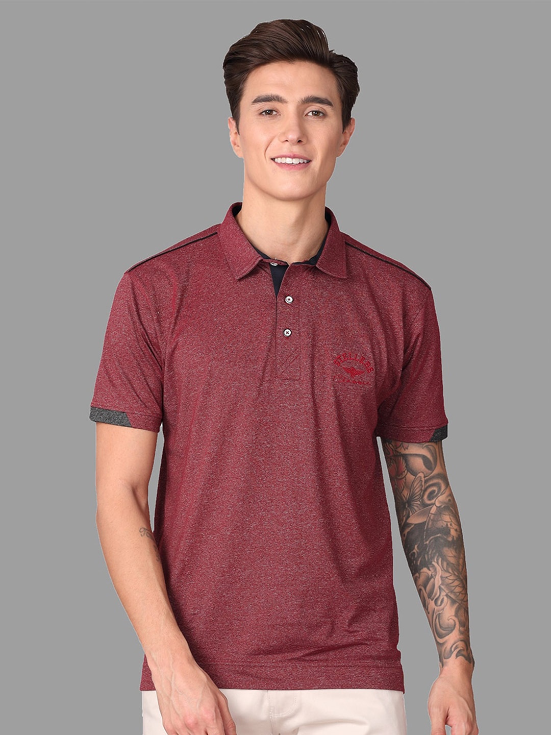 

STELLERS Self Design Polo Collar Golf Sports T-shirt, Maroon