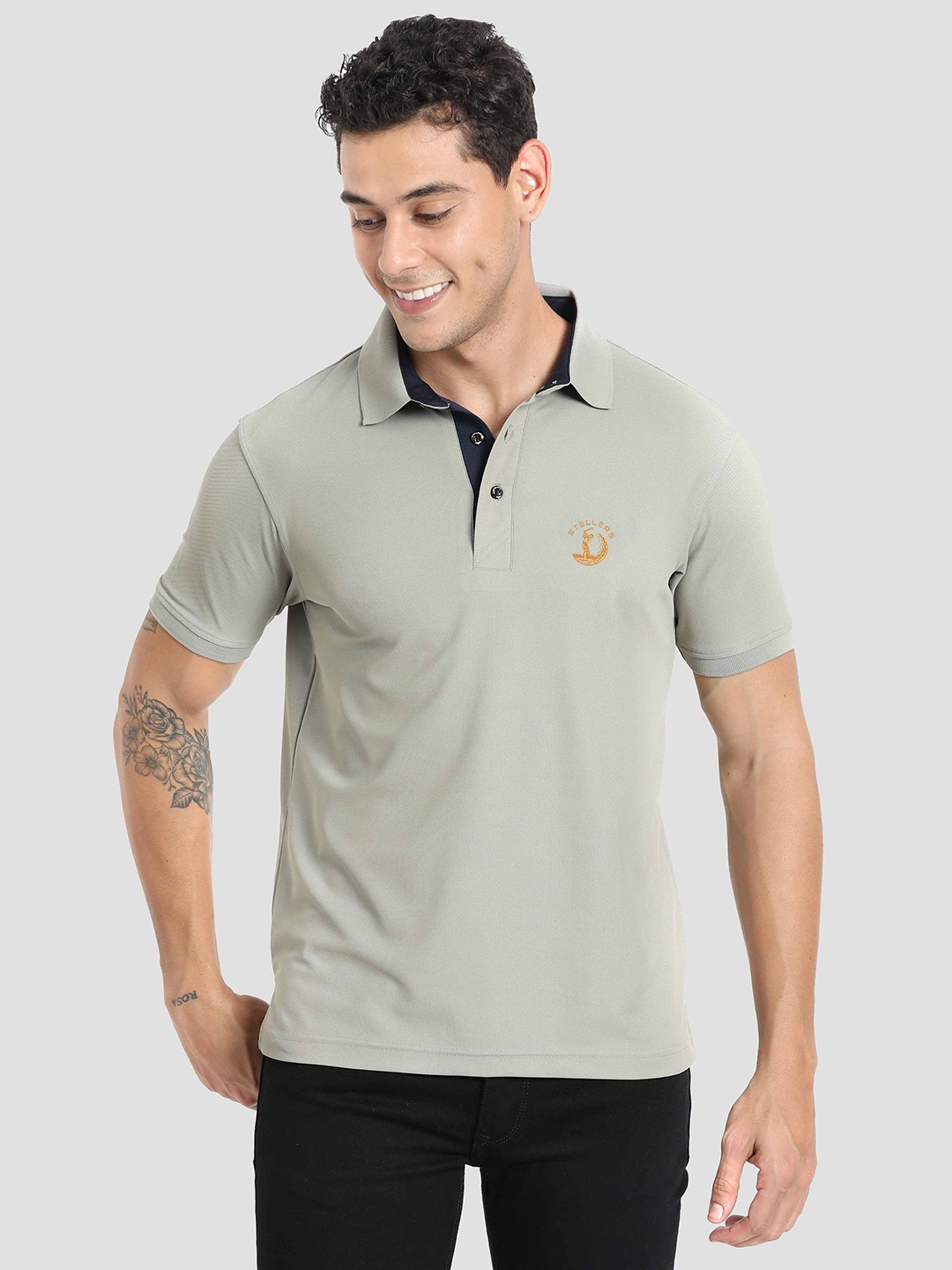 

STELLERS Polo Collar Short Sleeves Dry Fit Casual T-Shirt, Grey
