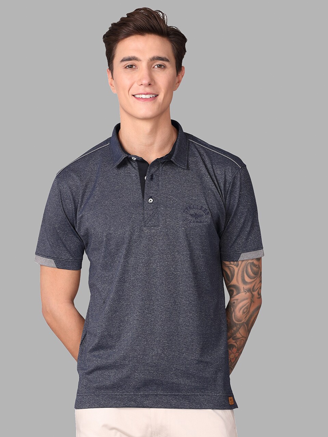 

STELLERS Polo Collar Cotton T-shirt, Navy blue
