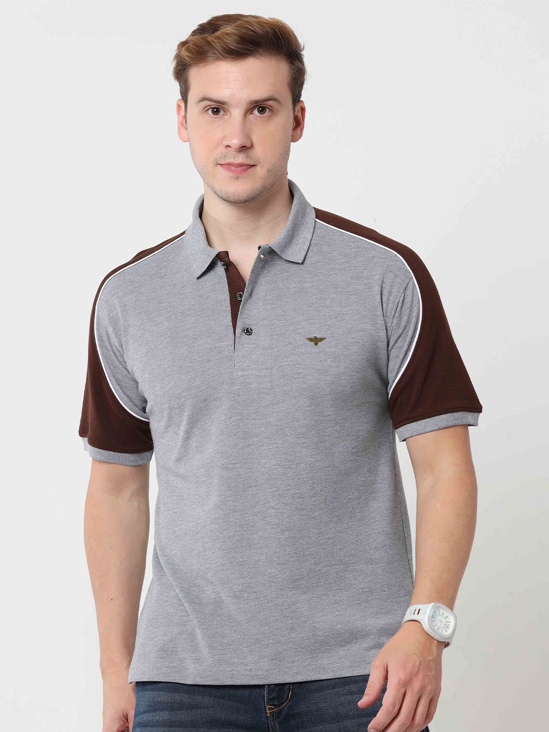 

STELLERS Polo Collar Cotton T-shirt, Grey