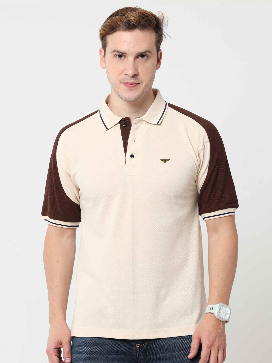 

STELLERS Polo Collar Cotton T-shirt, Beige