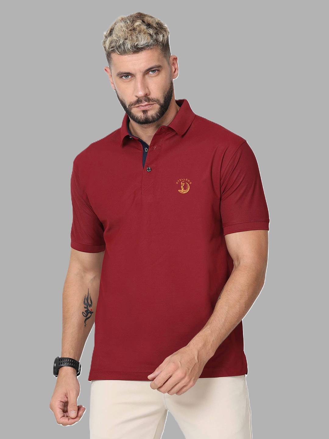 

STELLERS Polo Collar Dry-Fit T-shirt, Maroon