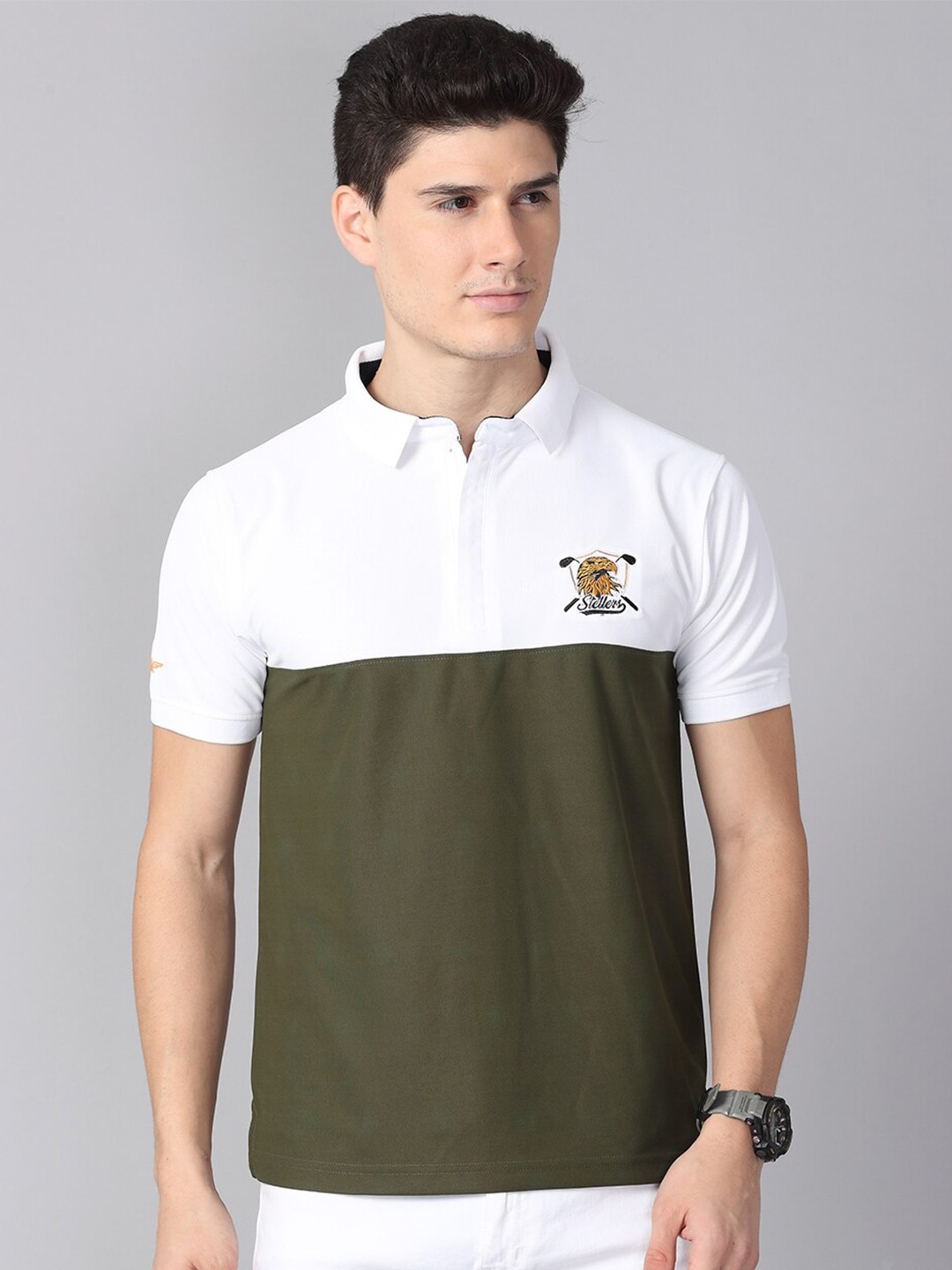

STELLERS Colourblocked Polo Collar T-shirt, White