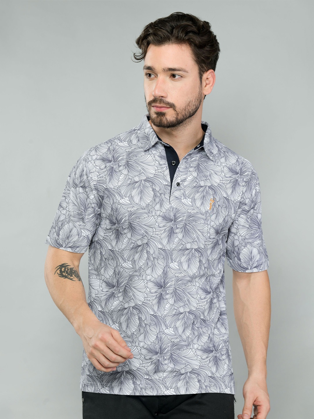 

STELLERS Floral Printed Polo Collar T-shirt, White