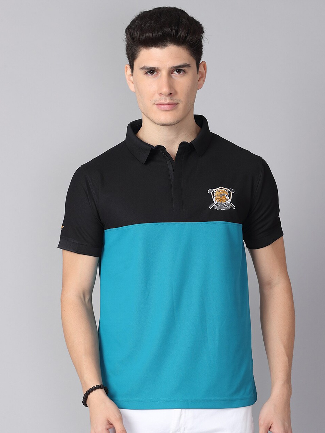 

STELLERS Colourblocked Polo Collar T-shirt, Black