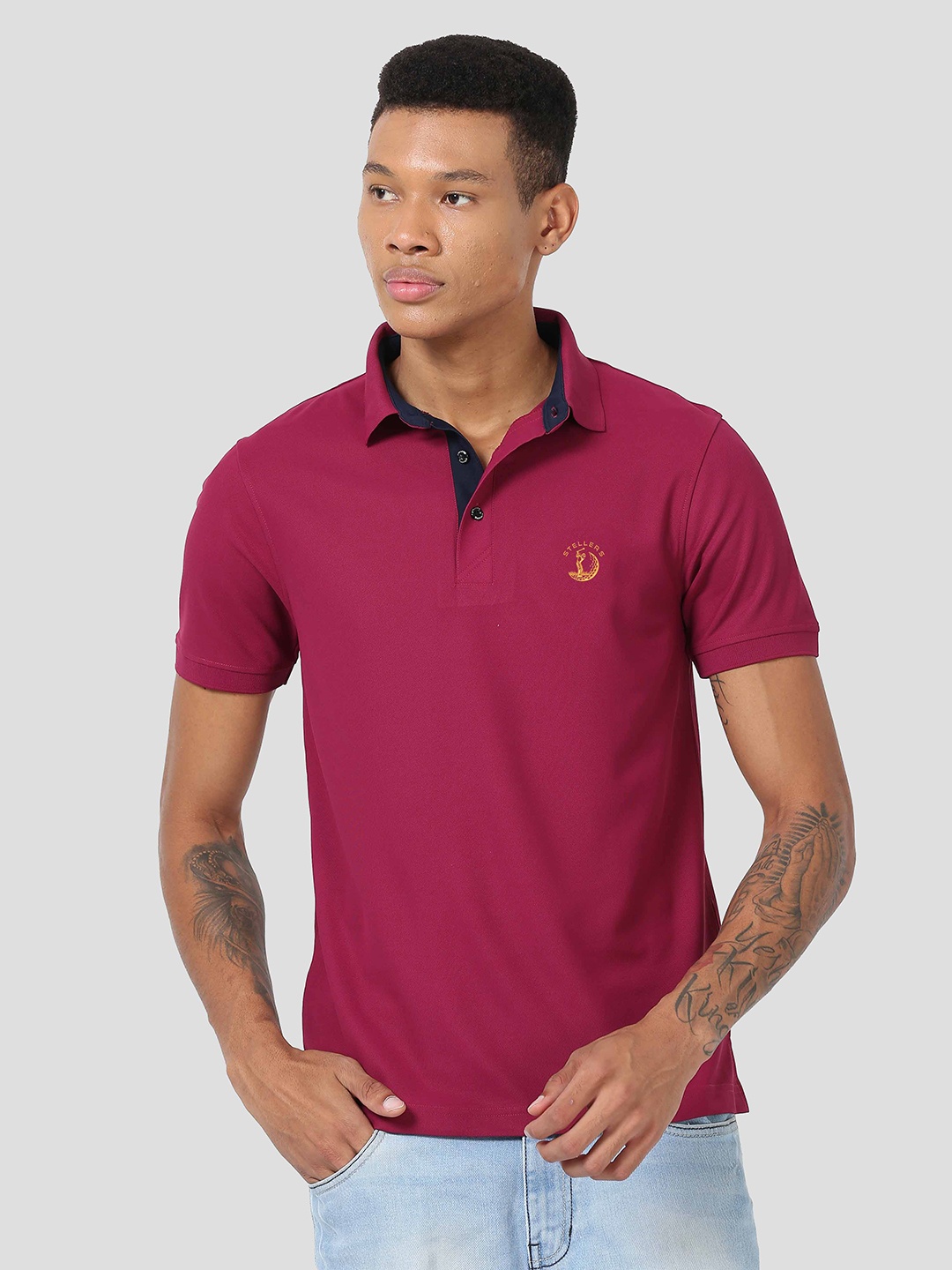 

STELLERS Polo Collar Dry-Fit T-shirt, Magenta