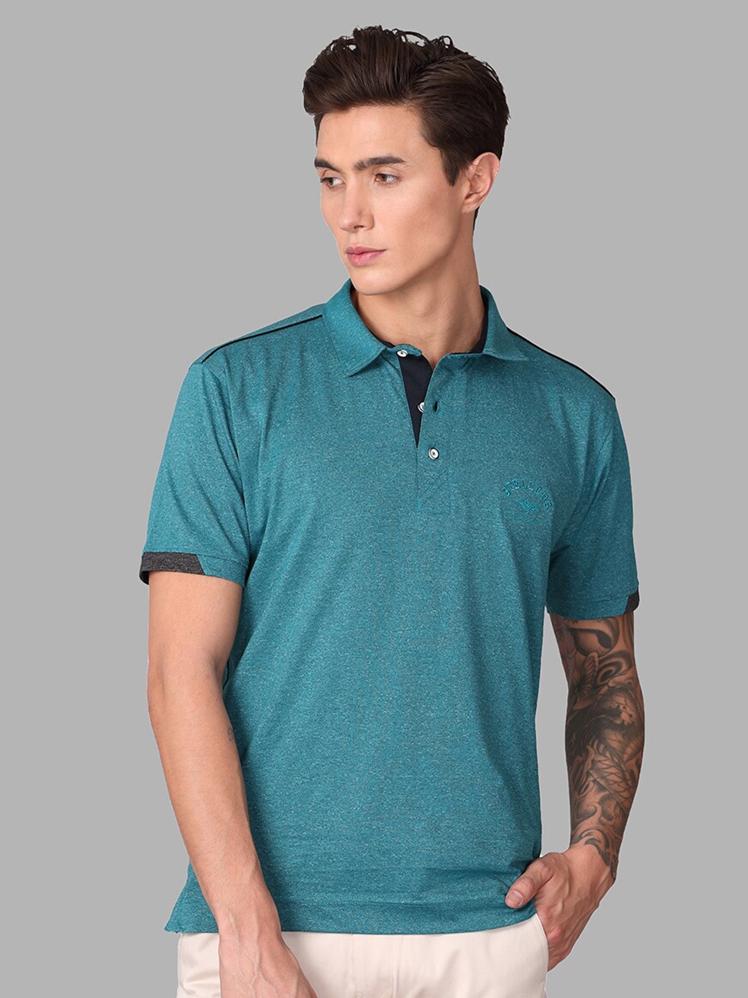 

STELLERS Polo Collar Cotton T-shirt, Teal