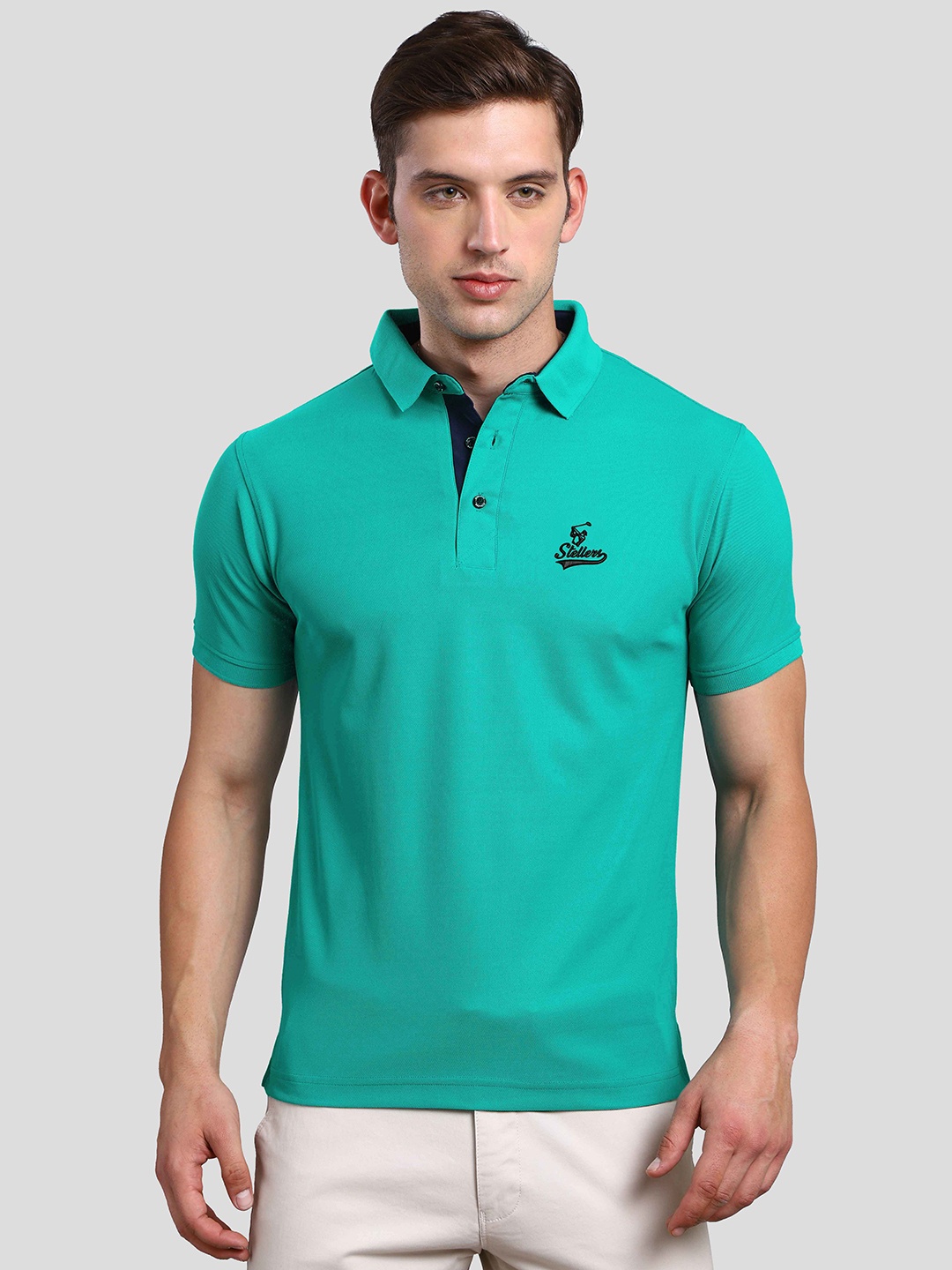 

STELLERS Polo Collar Dry Fit Sports T-shirt, Turquoise blue