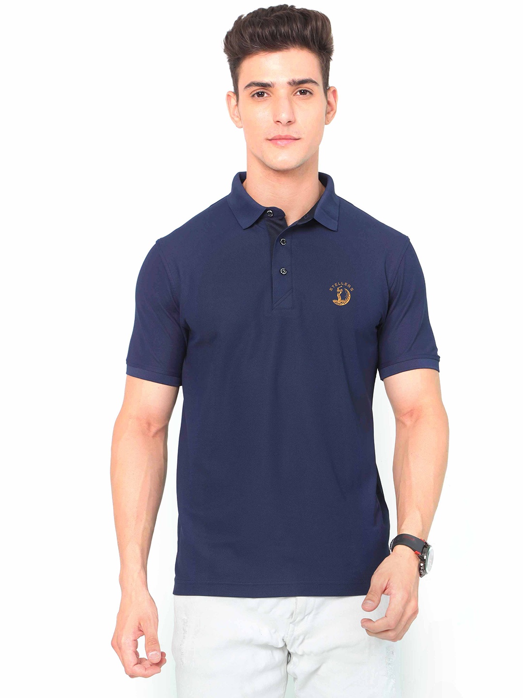

STELLERS Polo Collar Dry Fit T-shirt, Navy blue