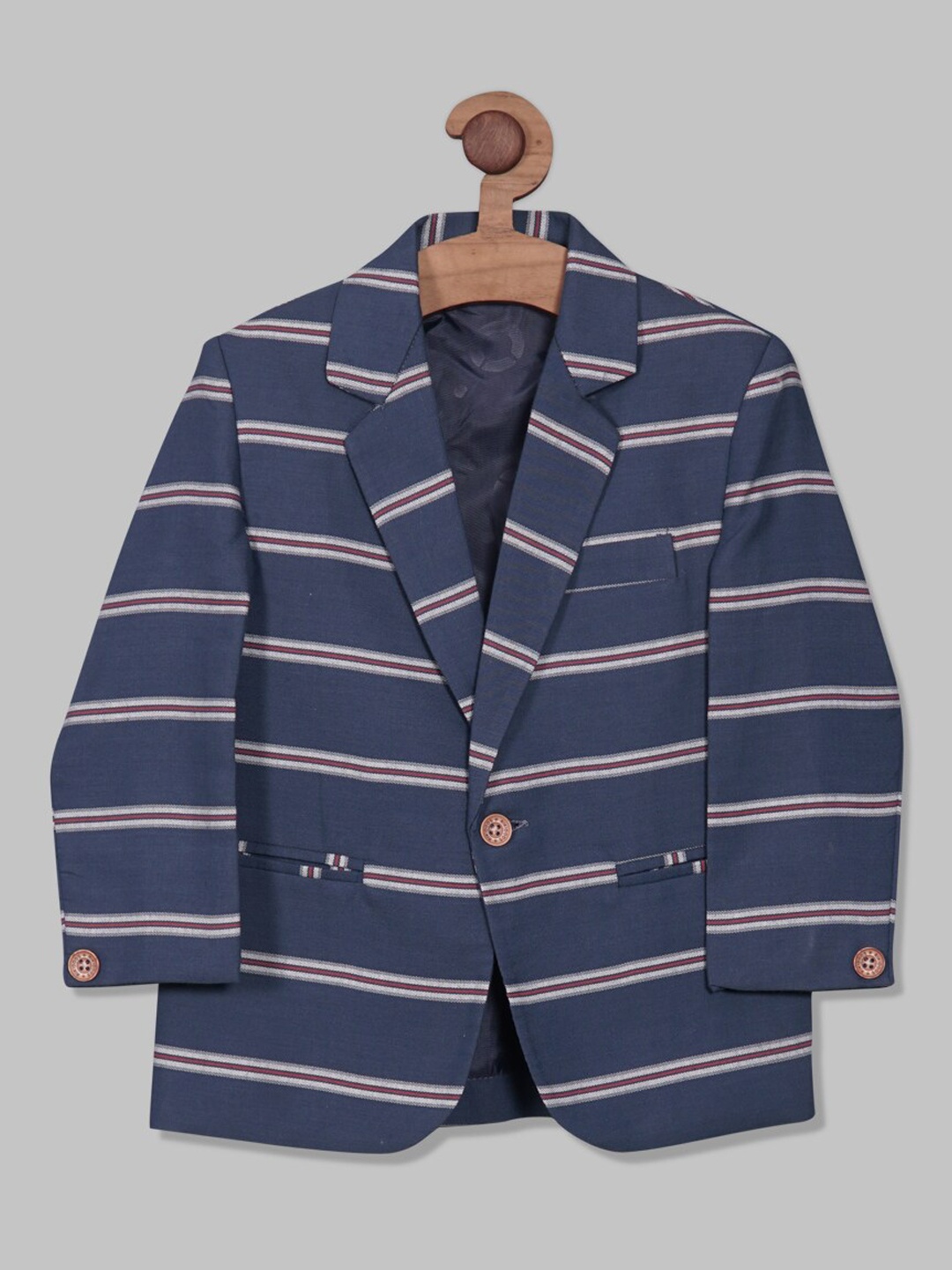 

RIKIDOOS Boys Striped Cotton Single-Breasted Blazer, Blue