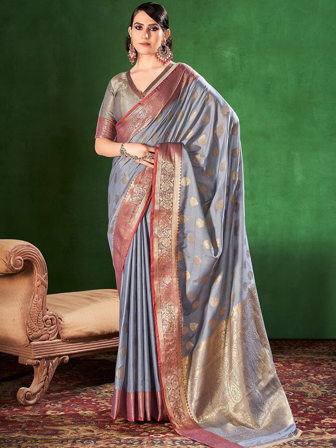 

Mitera Beige & Maroon Woven Design Zari Banarasi Saree