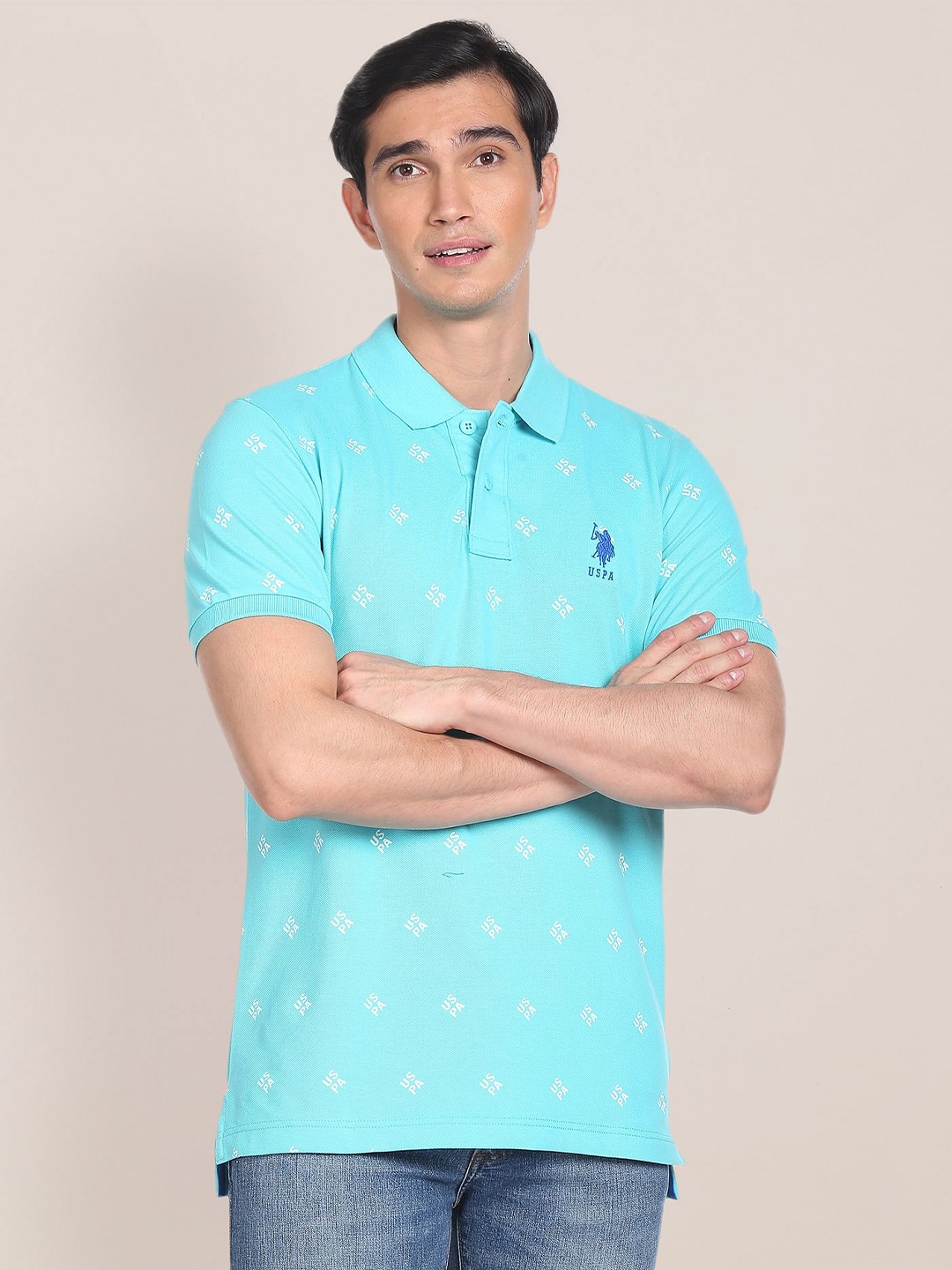 

U.S. Polo Assn. Geometric Brand Print Polo Shirt, Blue