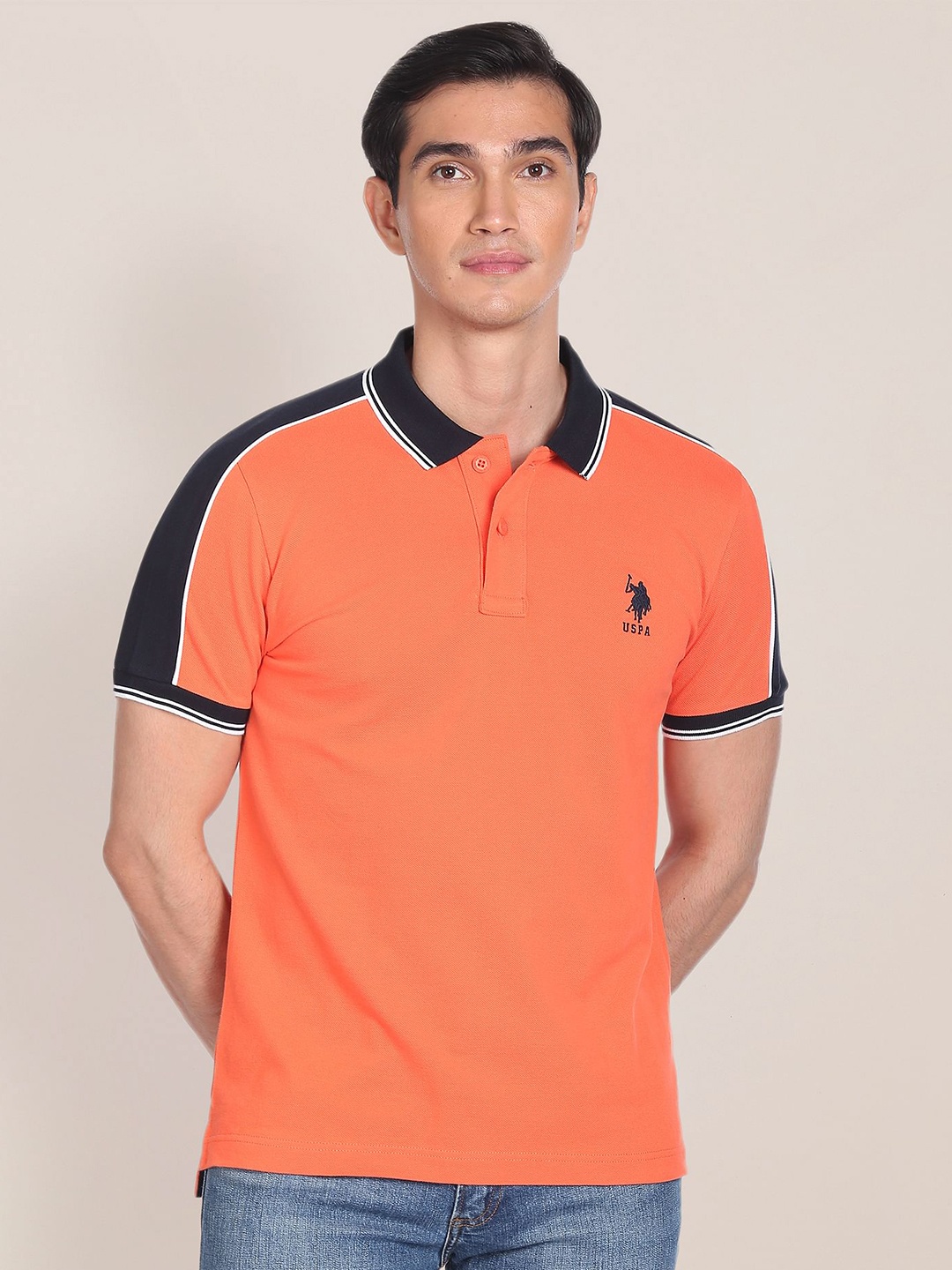 

U.S. Polo Assn. Colour Block Cotton Polo Shirt, Orange