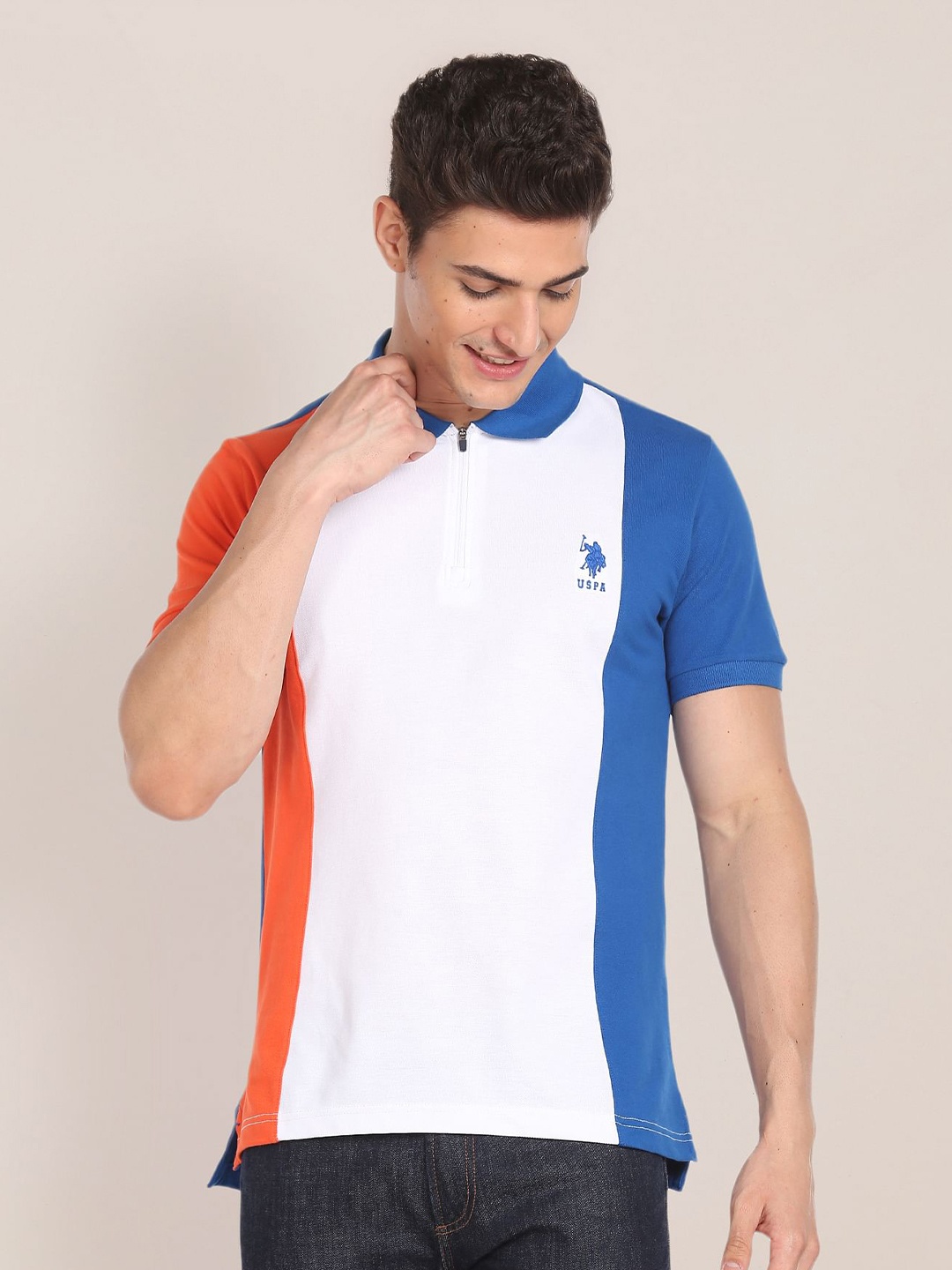 

U.S. Polo Assn. Colour Block Cotton Polo Shirt, Blue