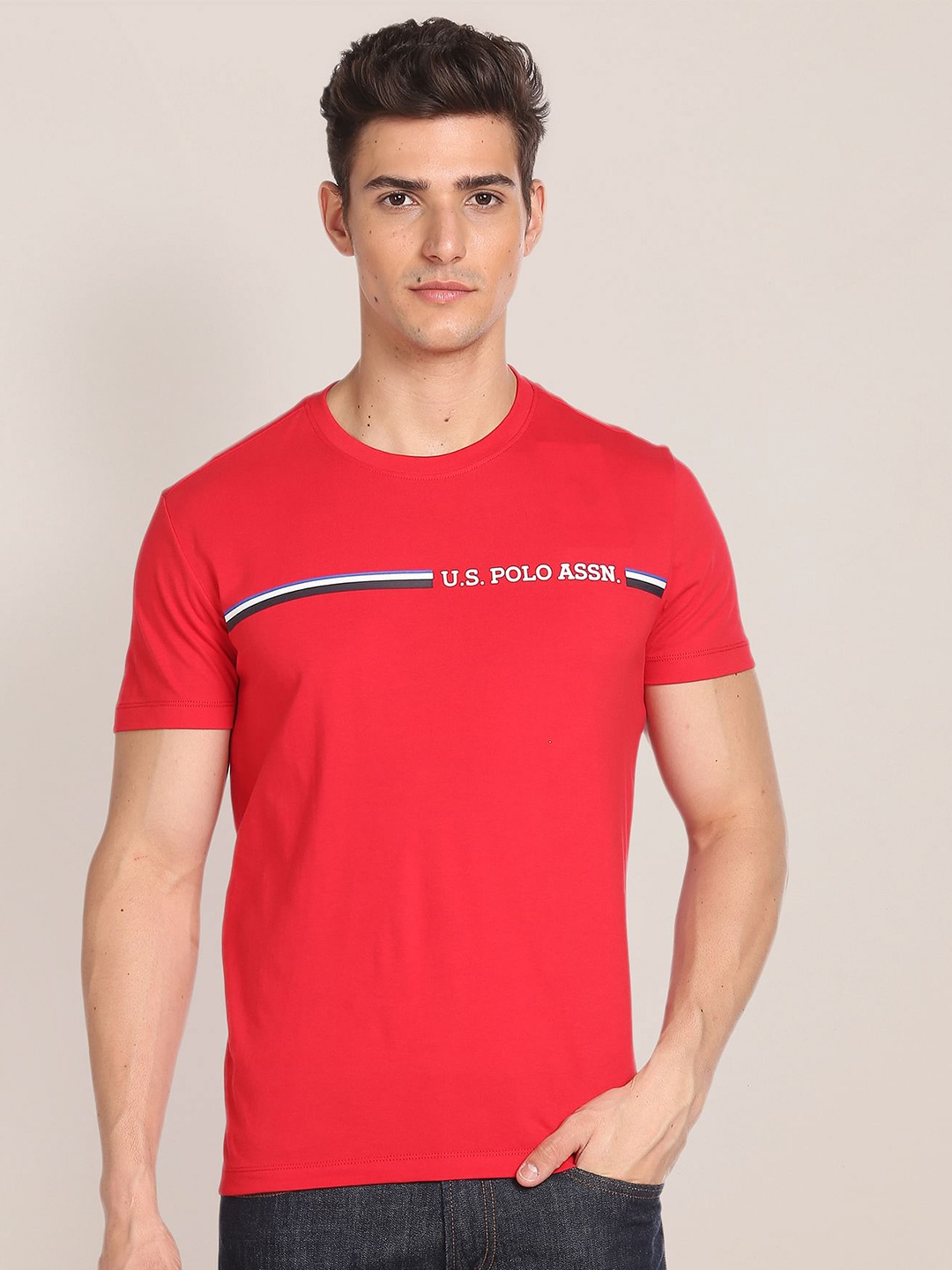 

U.S. Polo Assn. Crew Neck Brand Logo Print T-Shirt, Red