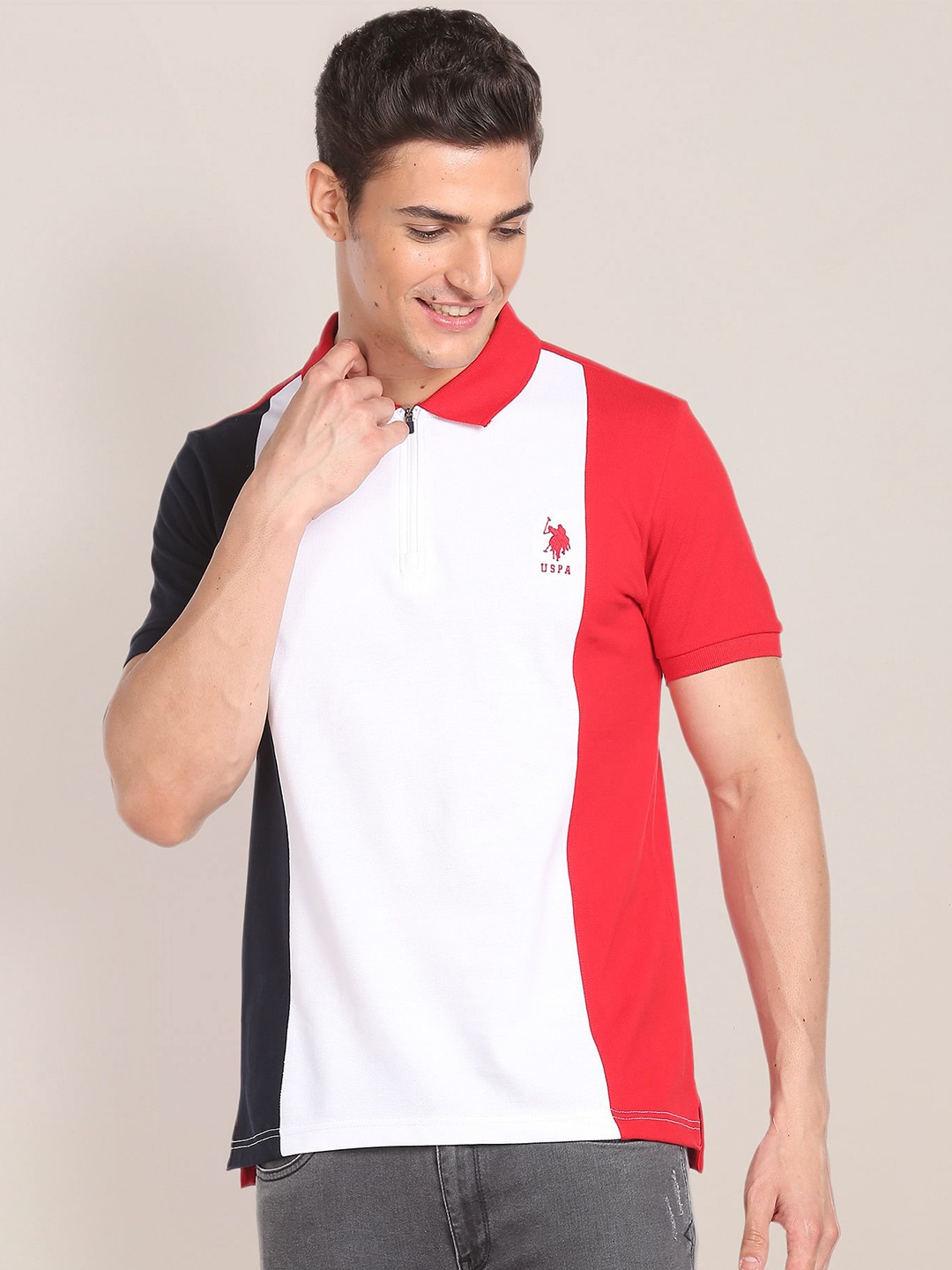 

U.S. Polo Assn. Colour Block Cotton Polo Shirt, Red