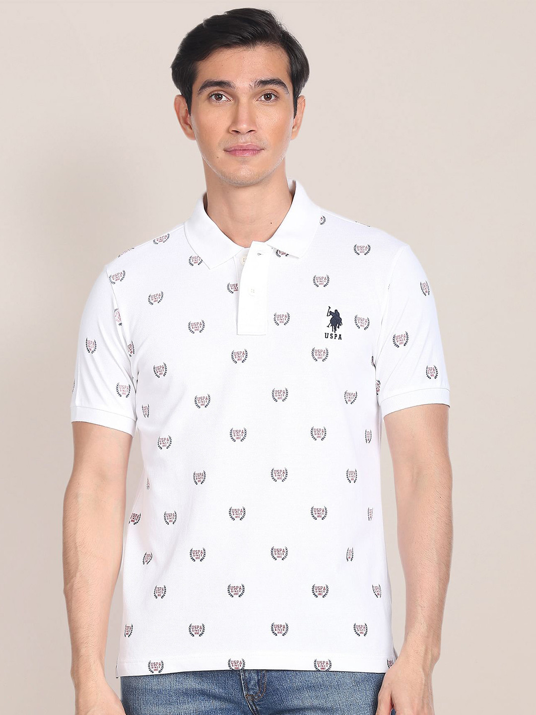 

U.S. Polo Assn. All Over Branding Cotton Polo Shirt, White