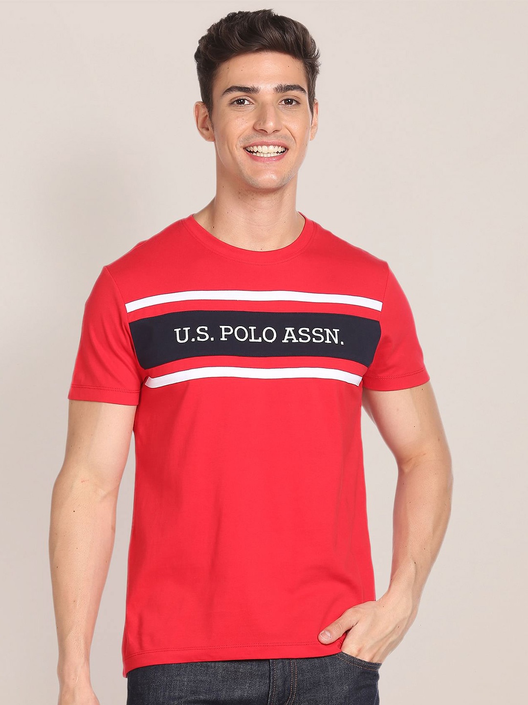 

U.S. Polo Assn. Brand Embroidered Cotton T-Shirt, Red
