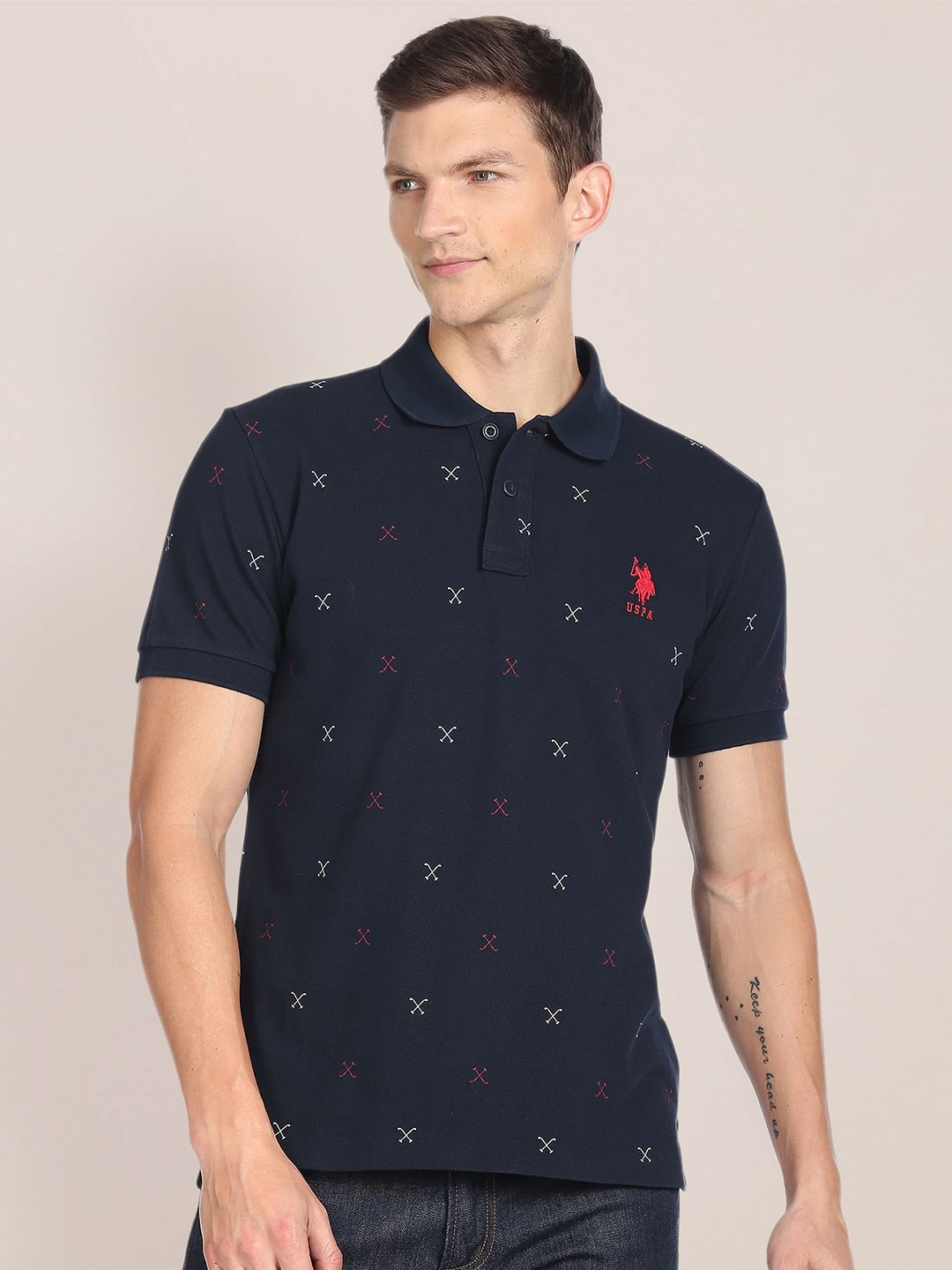 

U.S. Polo Assn. All Over Brand Print Polo Shirt, Blue