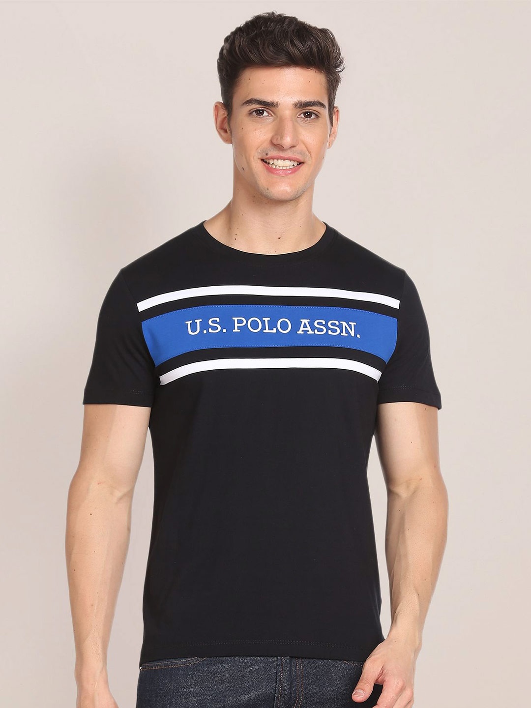 

U.S. Polo Assn. Typography Printed Slim Fit Pure Cotton T-shirt, Black