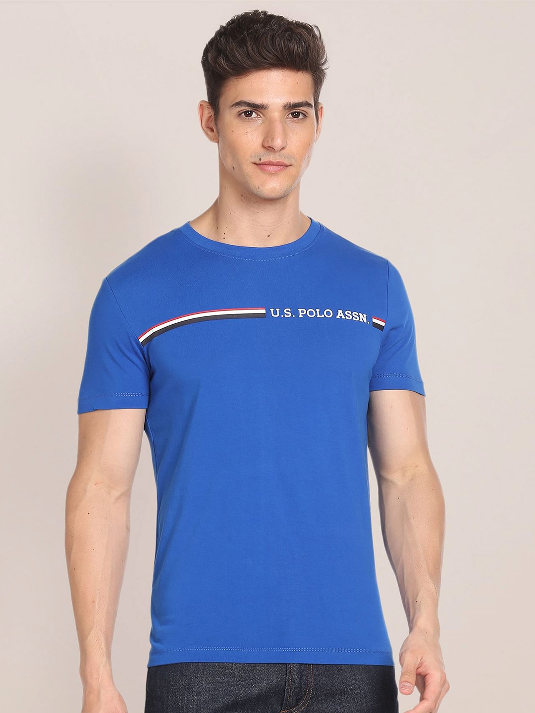

U.S. Polo Assn. Crew Neck Brand Logo Print Pure Cotton T-shirt, Blue