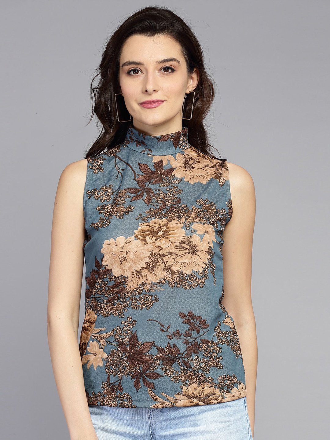 

BAESD Floral Printed High Neck Top, Blue