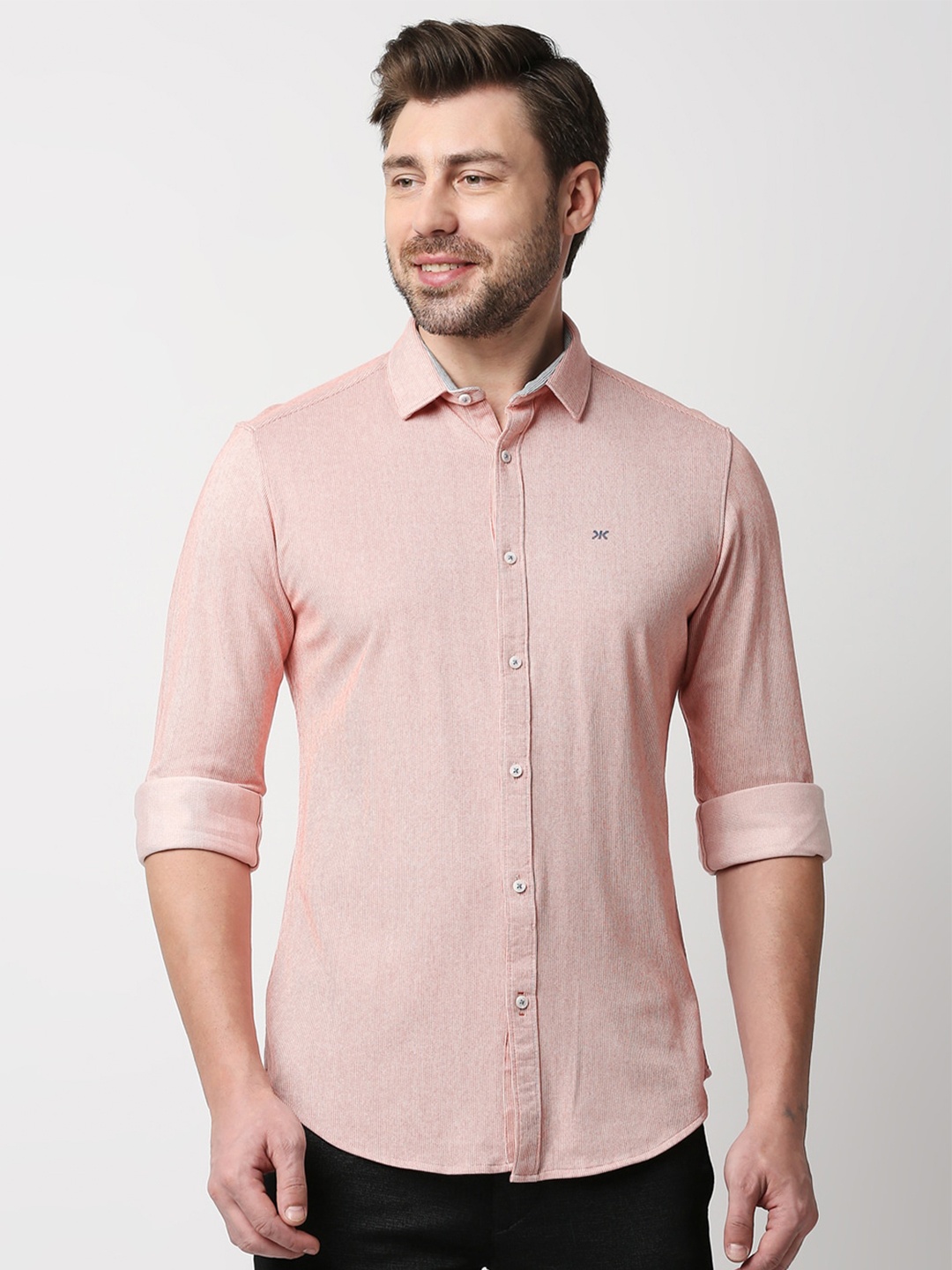 

Killer Slim Fit Opaque Textured Casual Shirt, Rust