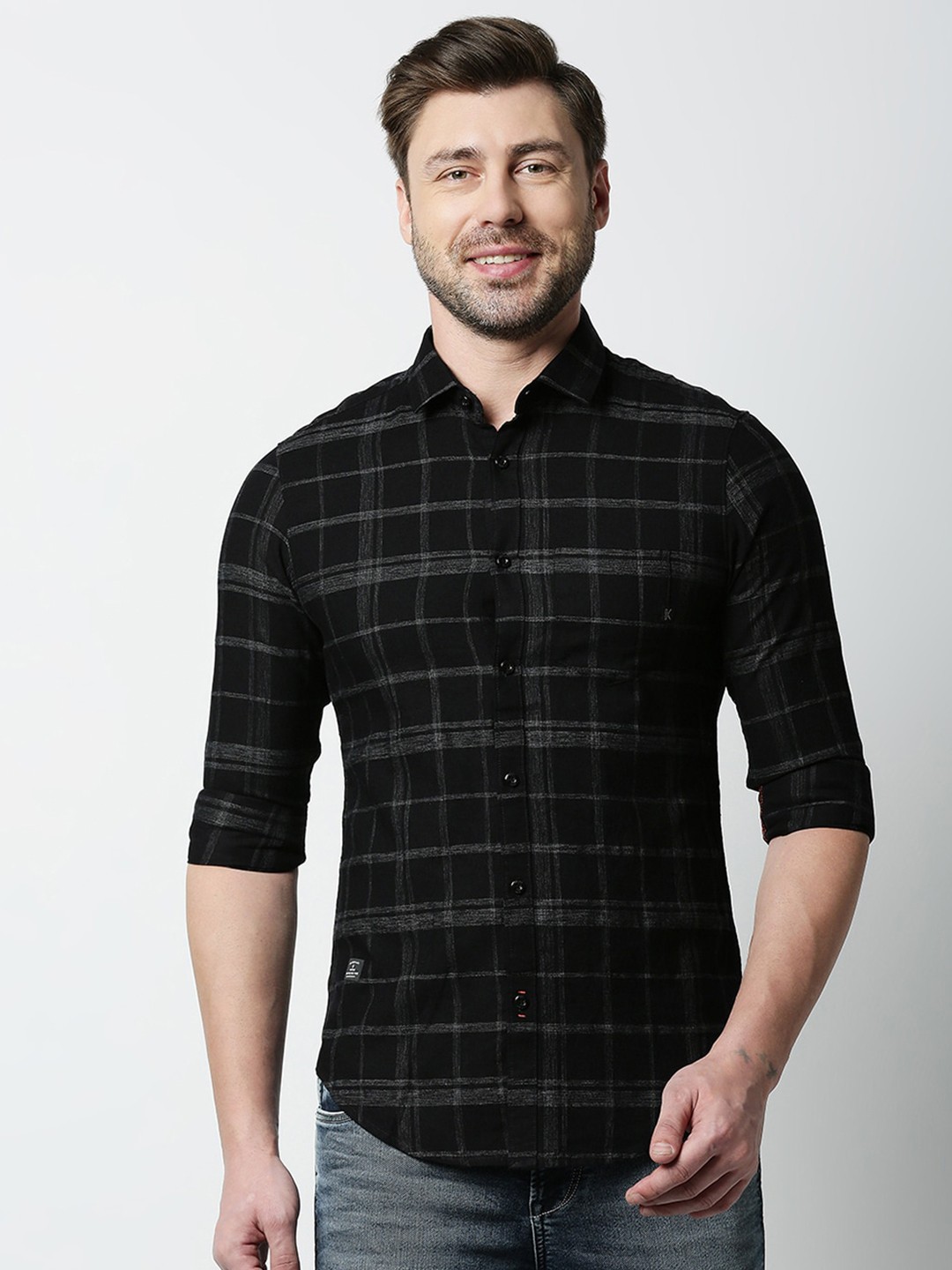 

Killer Windowpane Checked Casual Shirt, Black