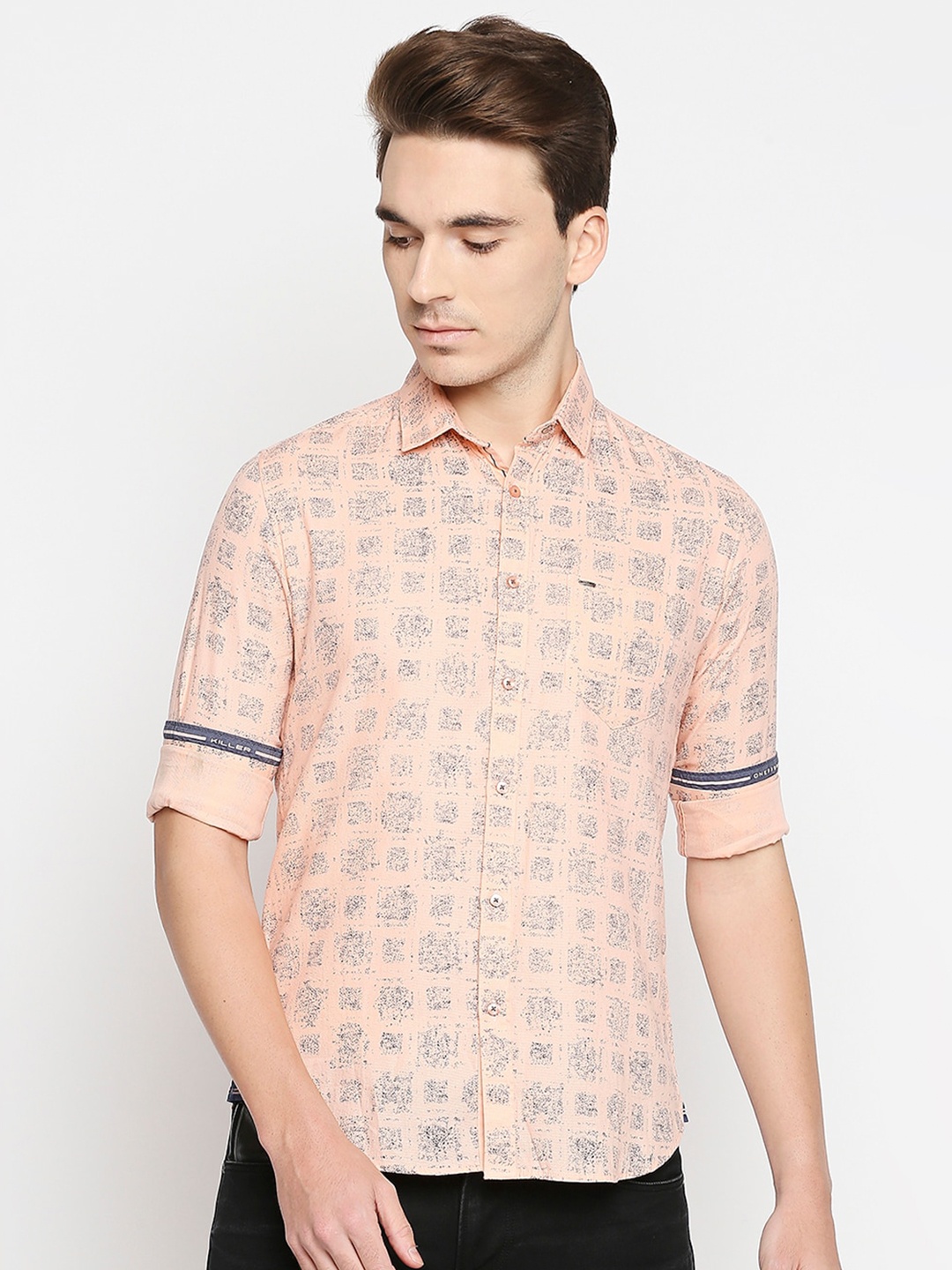 

Killer Slim Fit Floral Printed Casual Shirt, Peach
