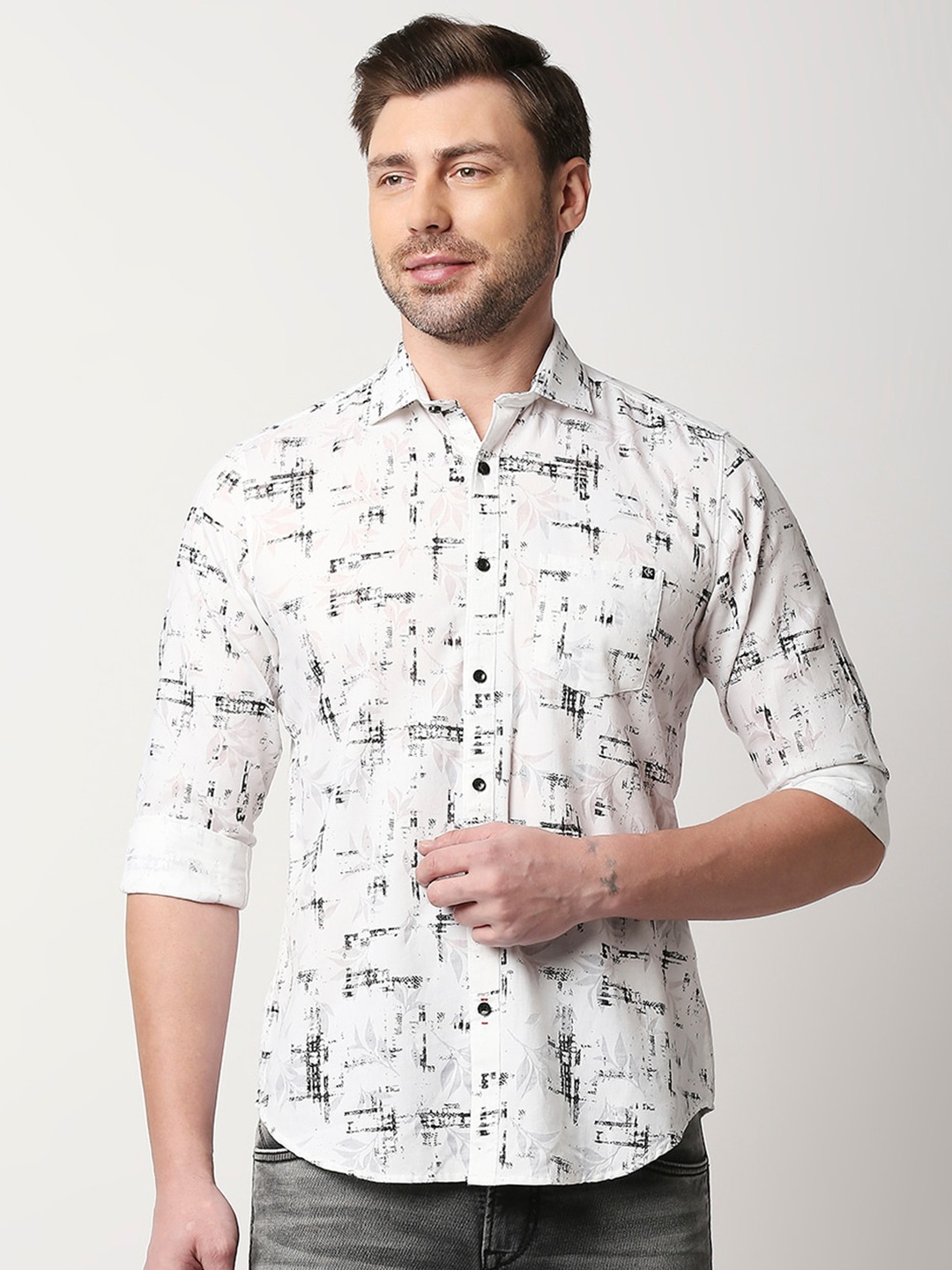 

Killer Spread Collar Opaque Printed Casual Shirt, Black
