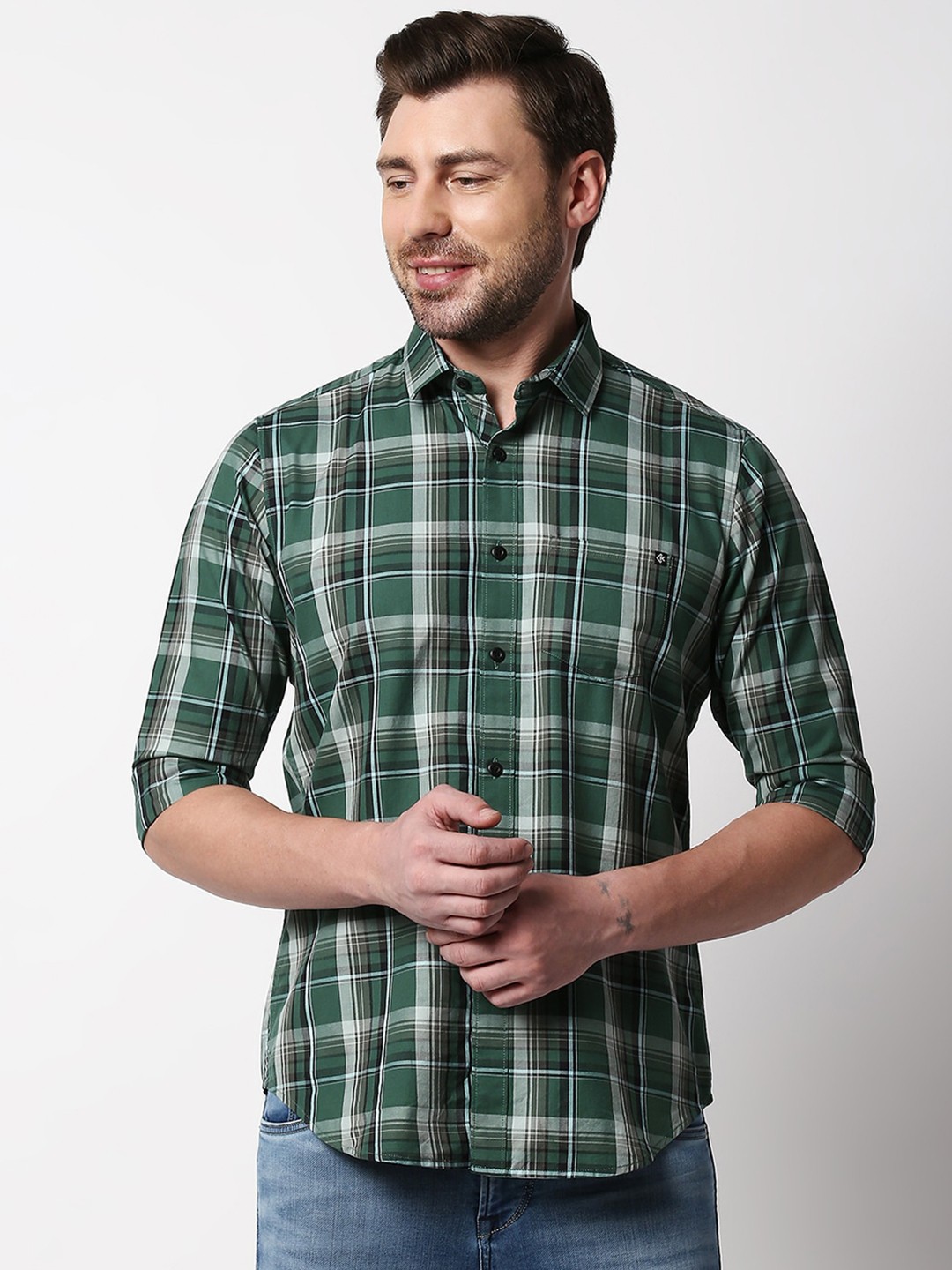 

Killer Men Tartan Checked Cotton Casual Shirt, Green
