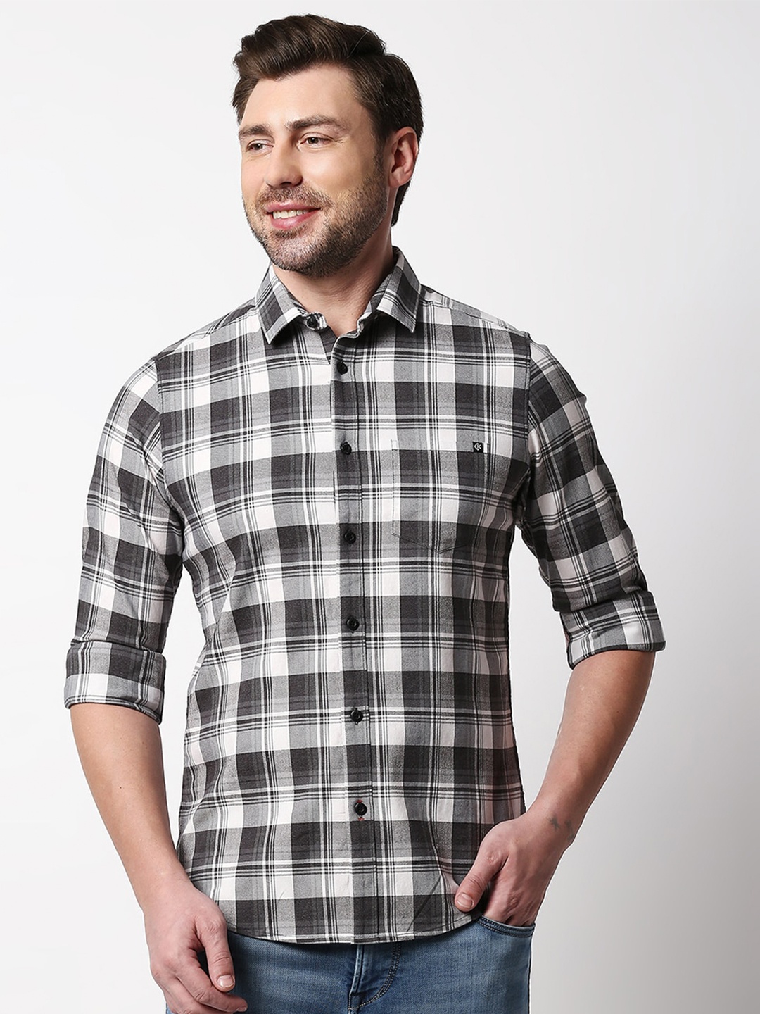 

Killer Checked Tartan Checks Opaque Cotton Casual Shirt, Charcoal