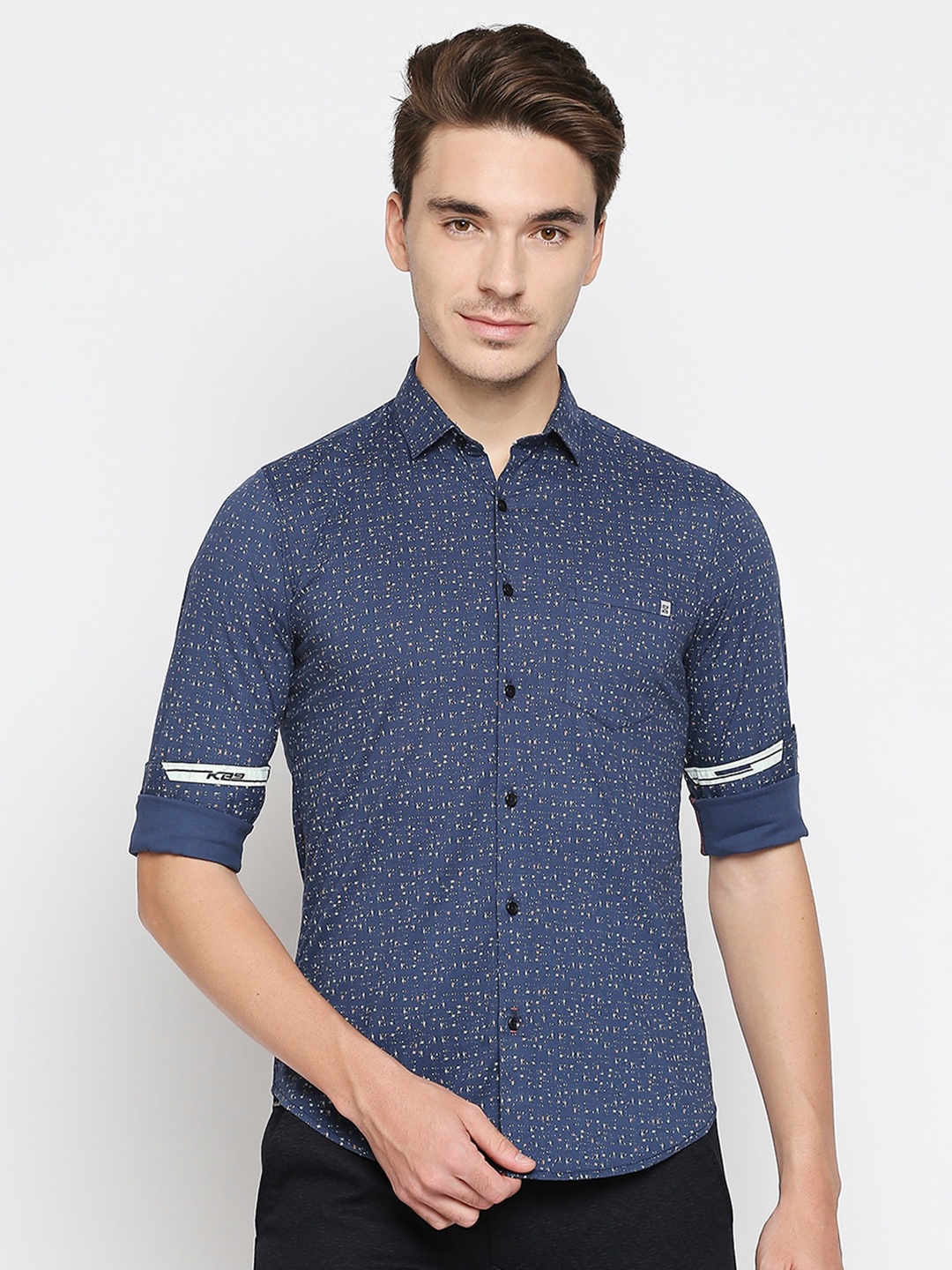 

Killer Slim Fit Abstract Printed Cotton Linen Casual Shirt, Navy blue