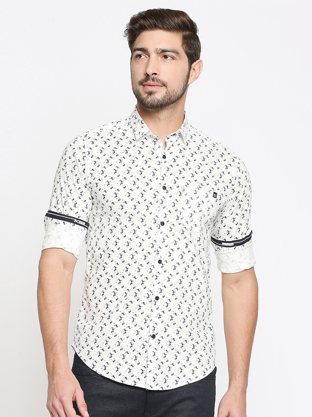 

Killer Slim Fit Conversational Printed Cotton Linen Casual Shirt, White