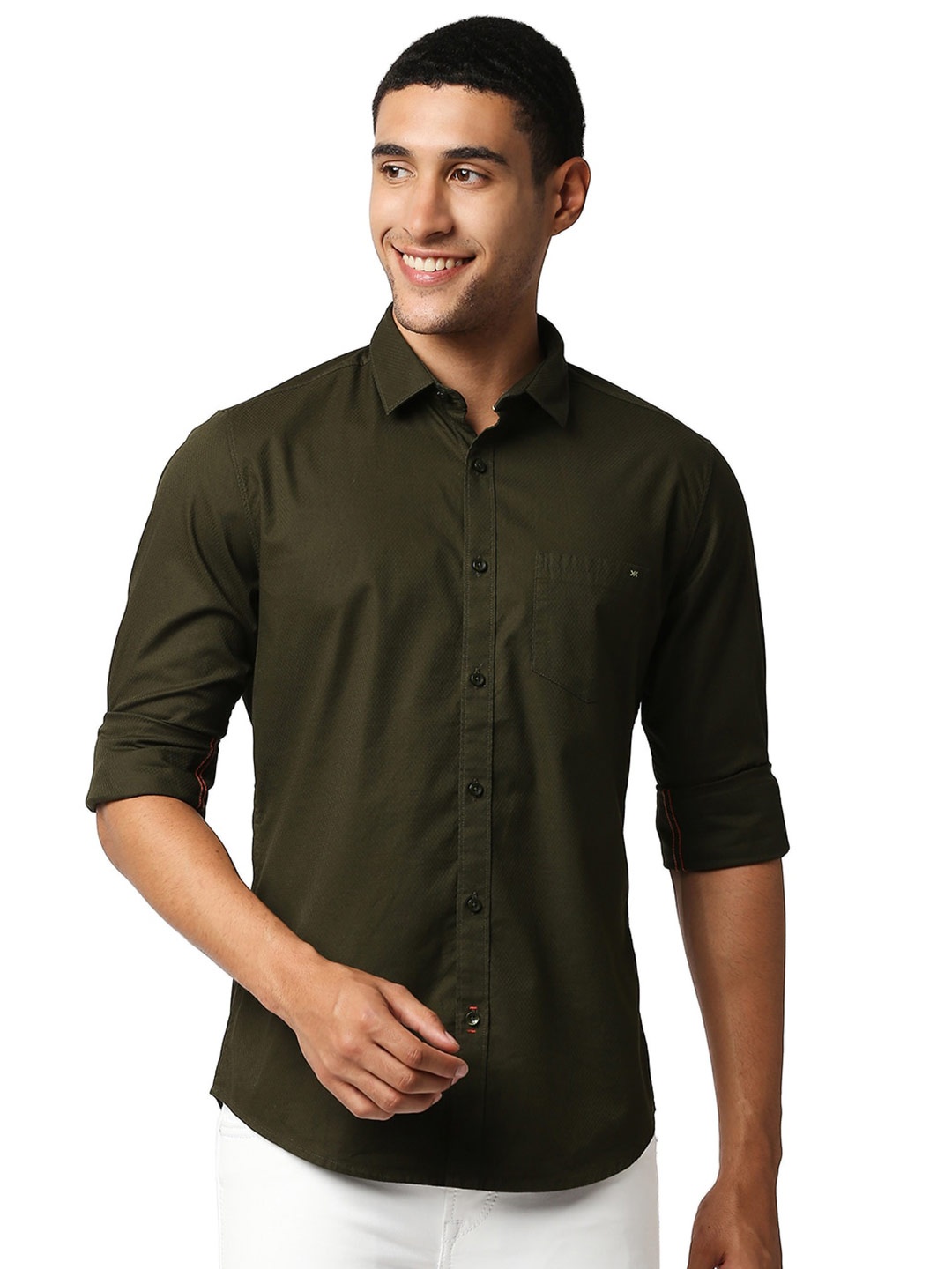 

Killer Spread Collar Cotton Casual Shirt, Green