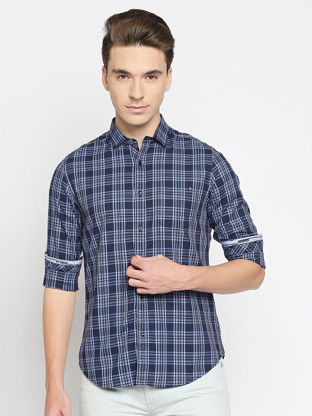 

Killer Tartan Checked Slim Fit Cotton Casual Shirt, Blue