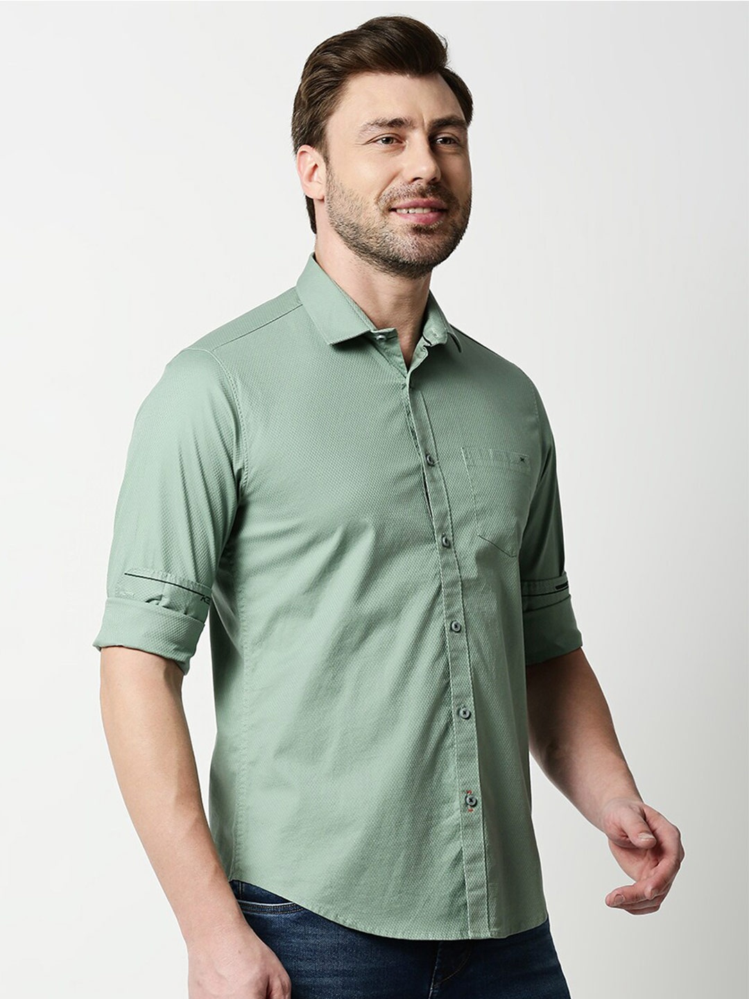 

Killer Spread Collar Cotton Casual Shirt, Green