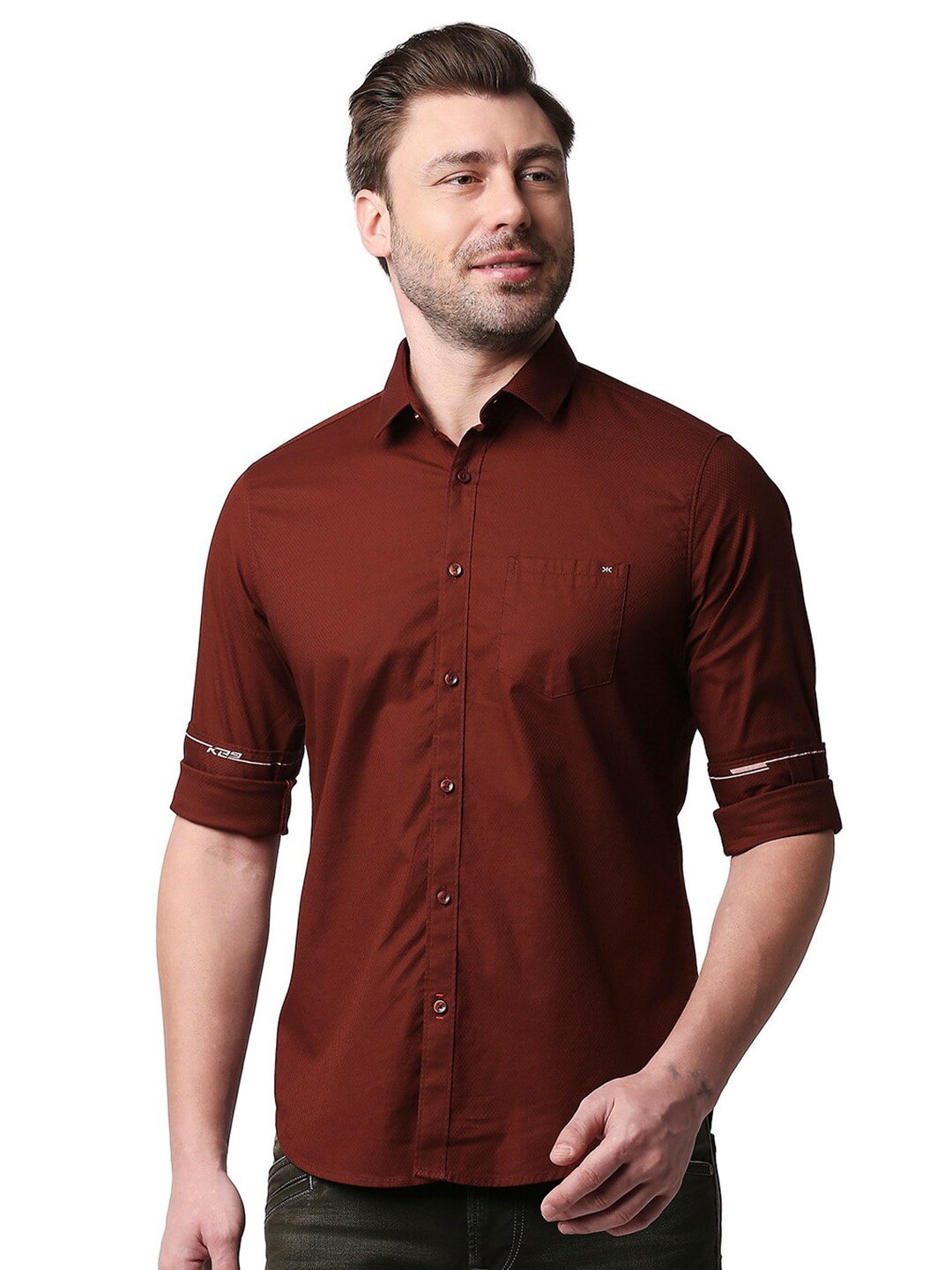

Killer Spread Collar Opaque Casual Shirt, Brown