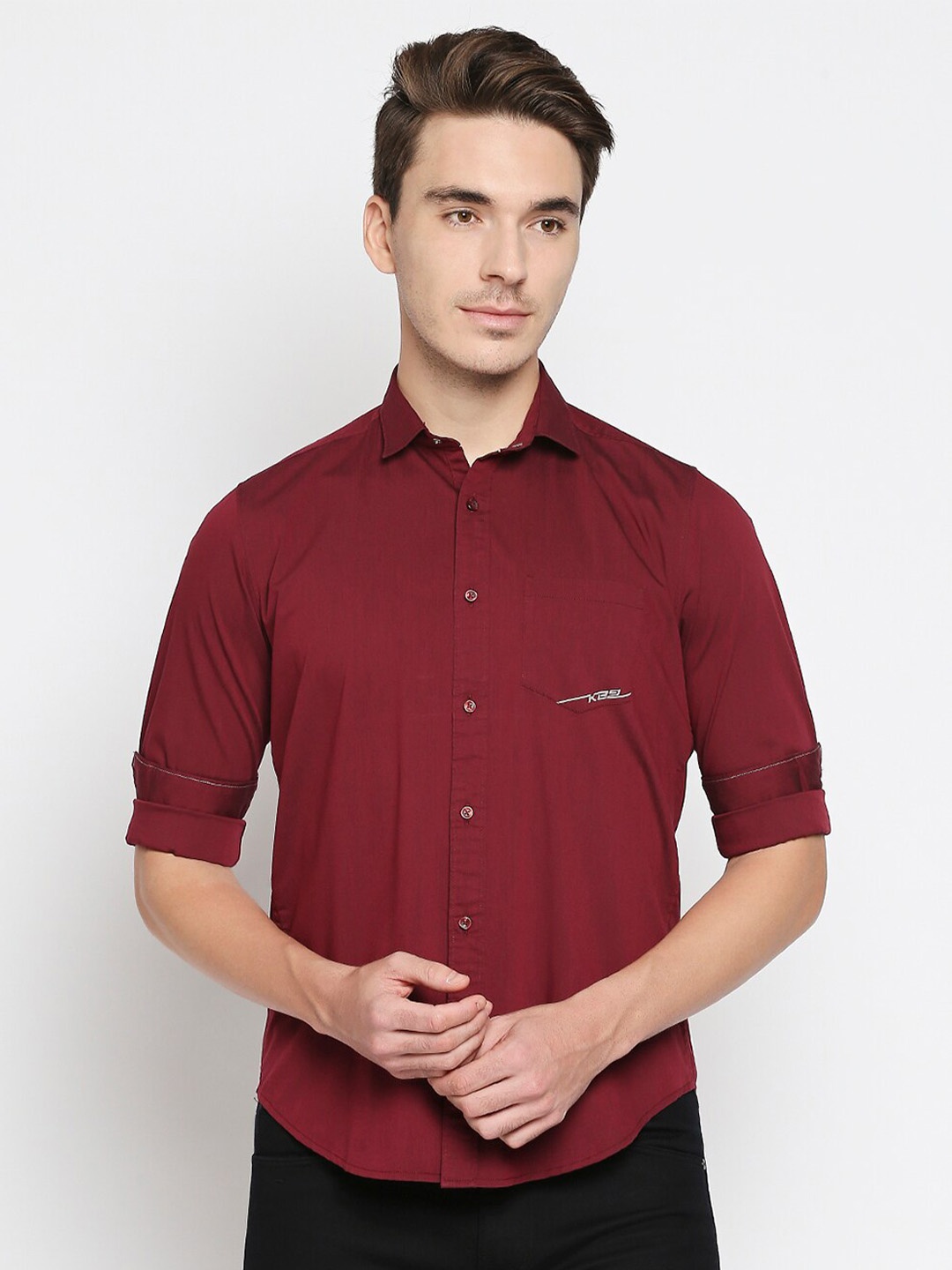 

Killer Spread Collar Opaque Casual Cotton Shirt, Maroon